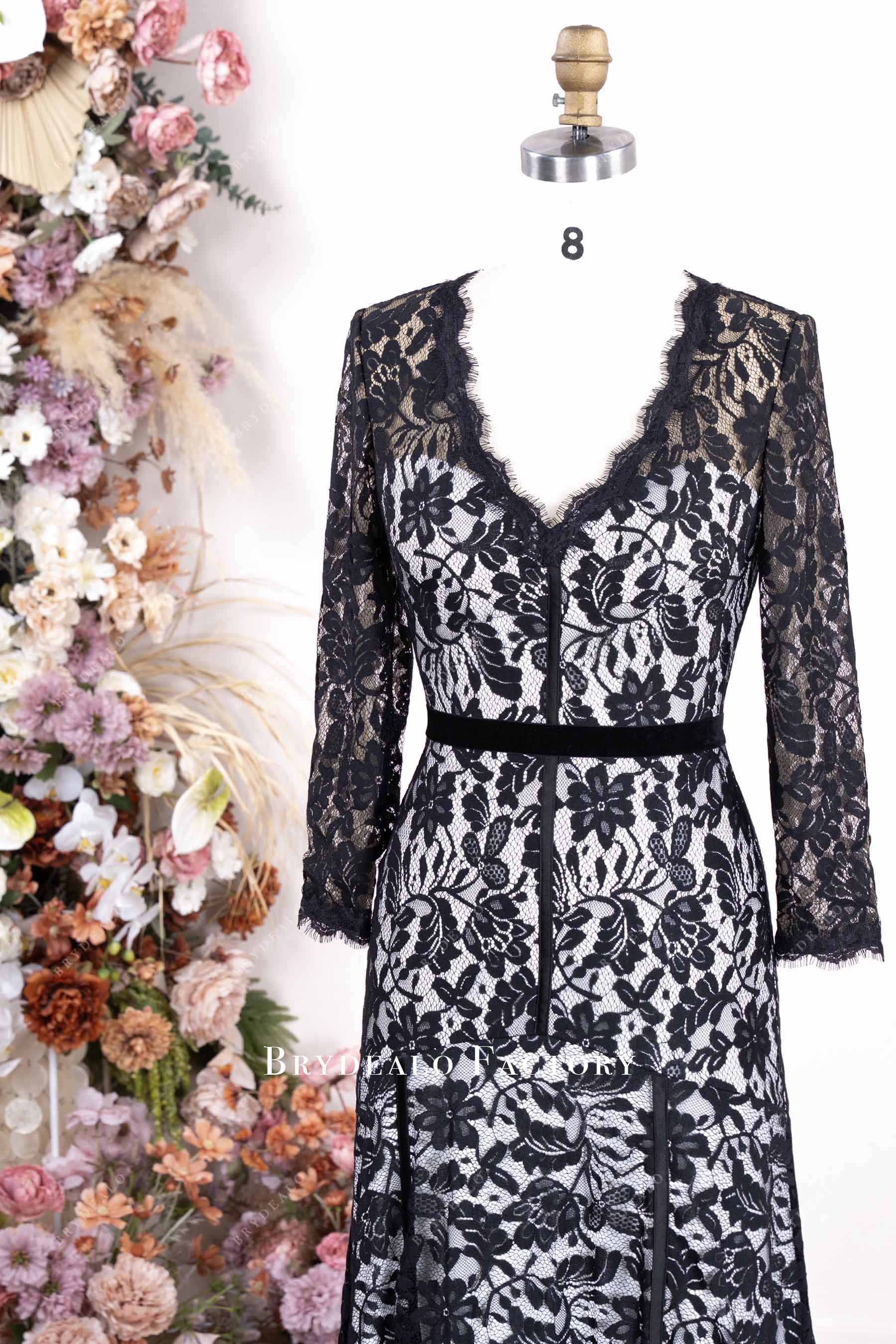eyelash V-neck sleeved formal dress