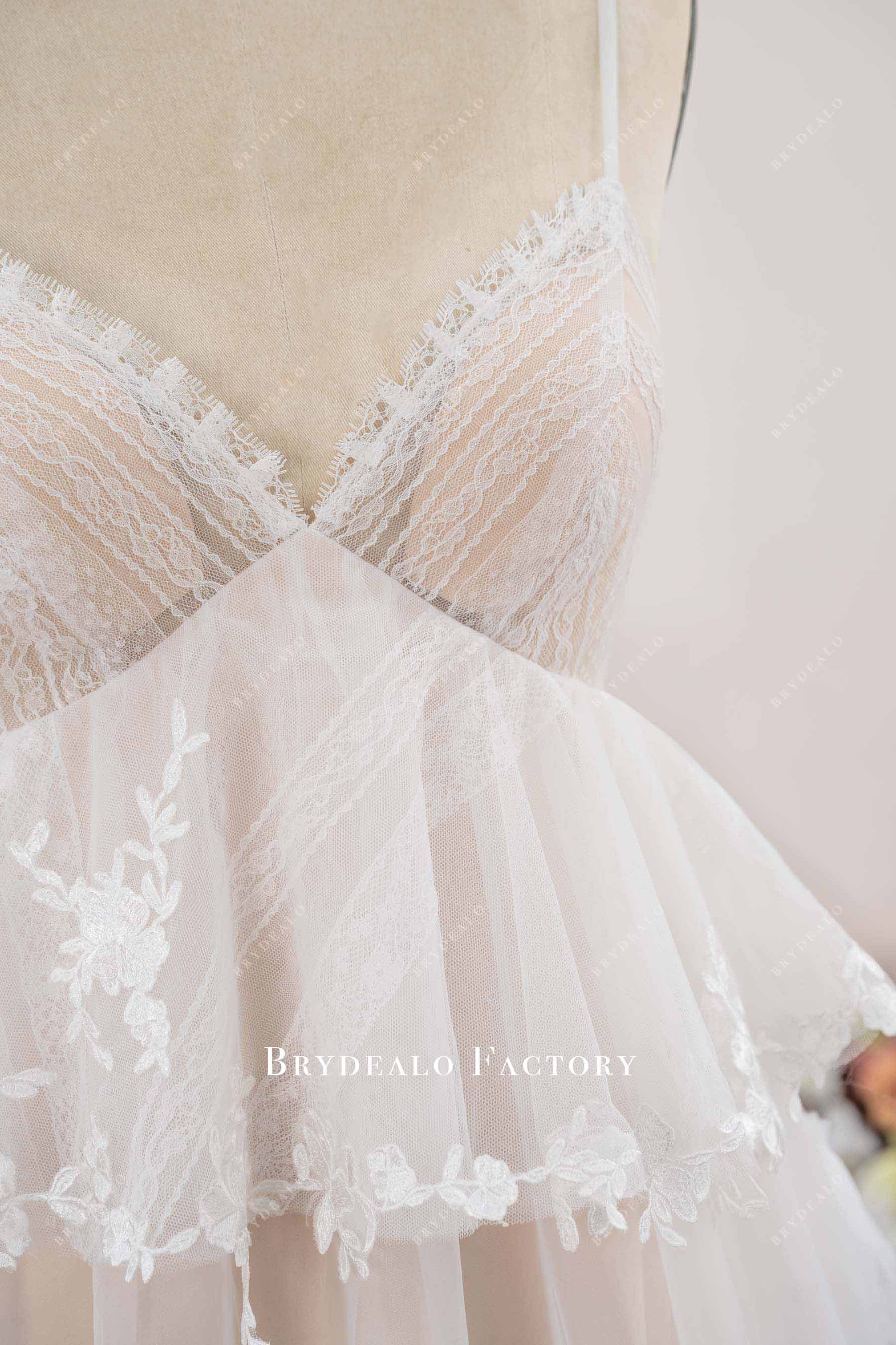 eyelash lace V-neck wedding dress