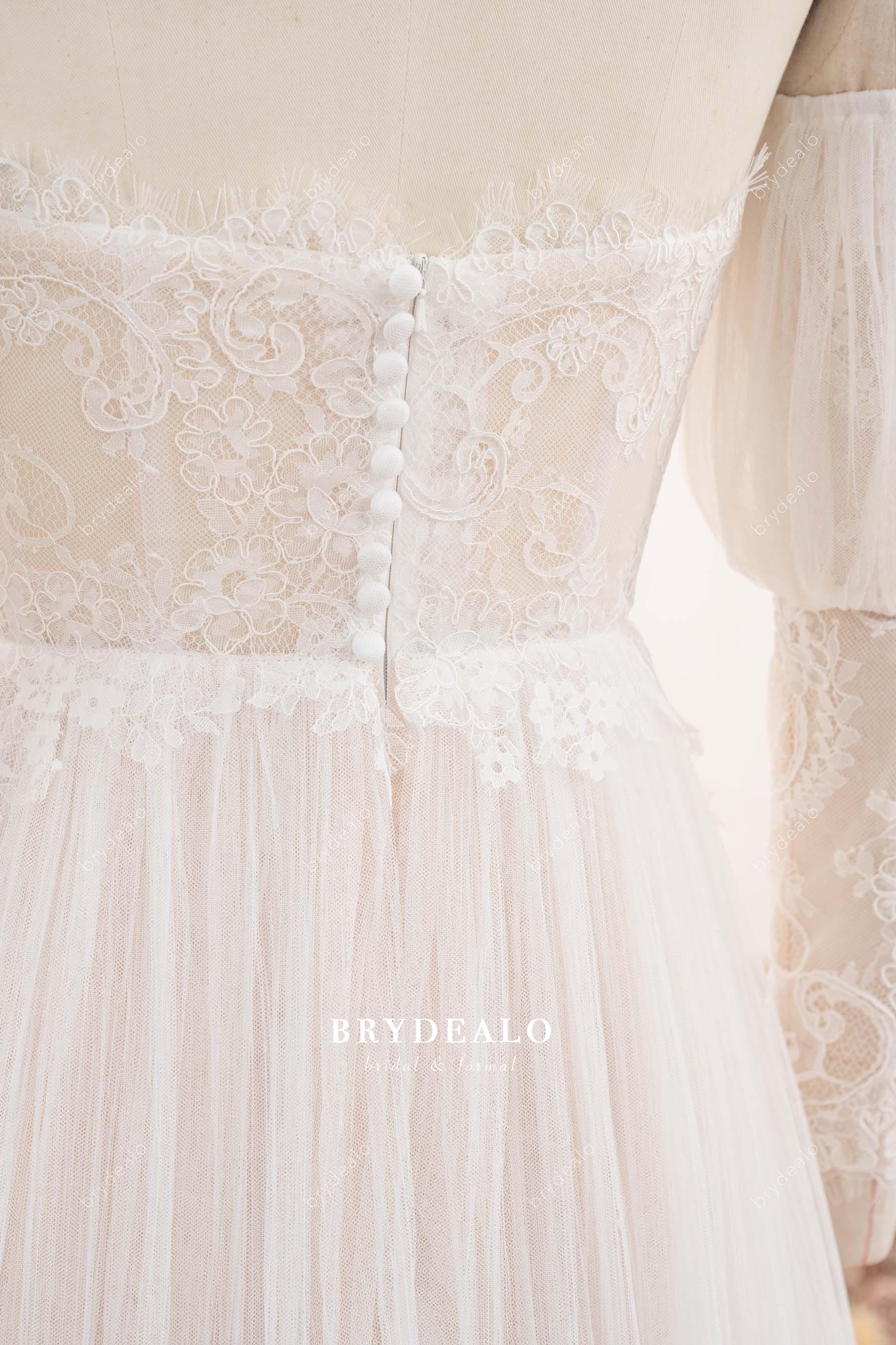 eyelash lace buttoned back wedding dress