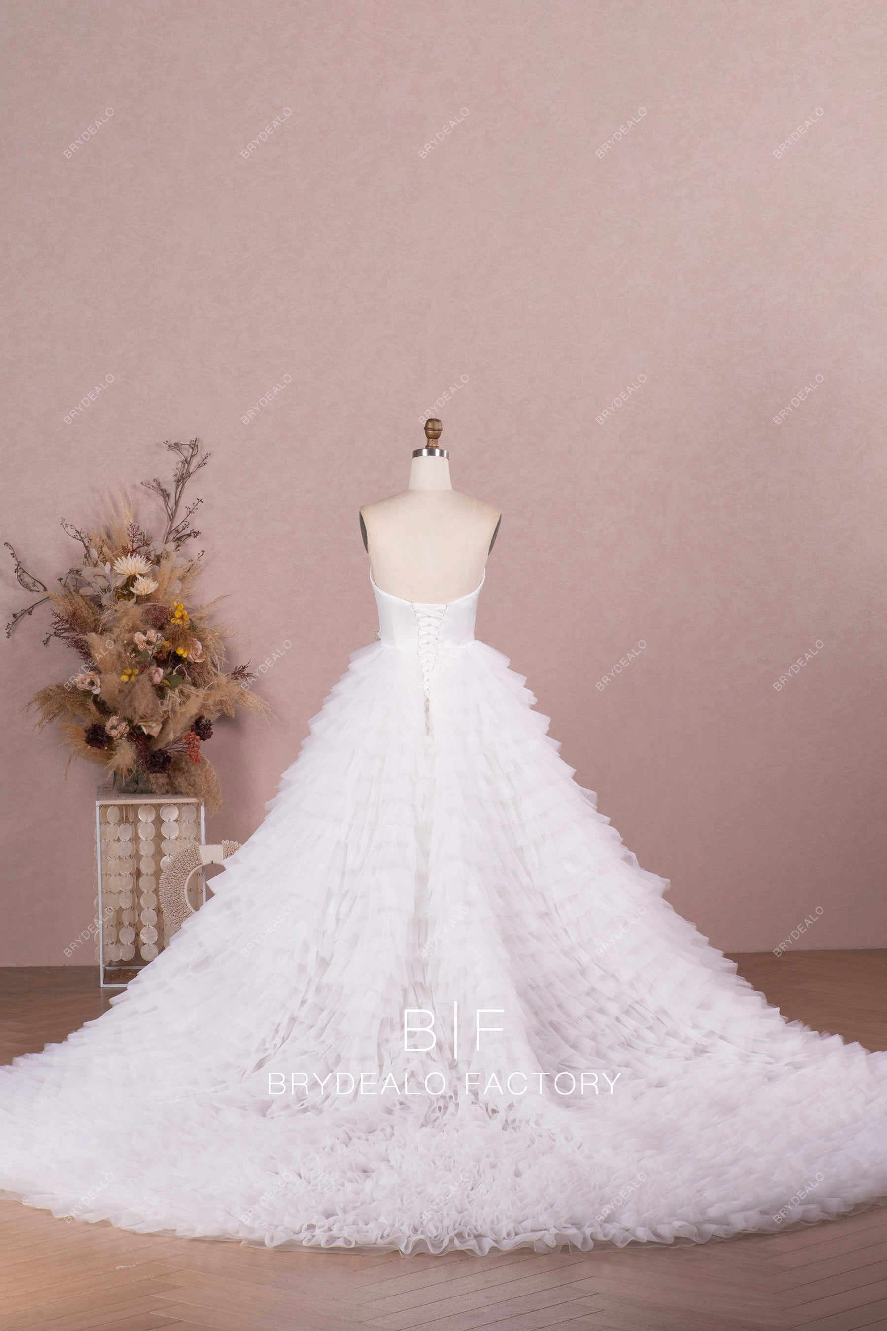 fairy-tale long ruffled wedding gown
