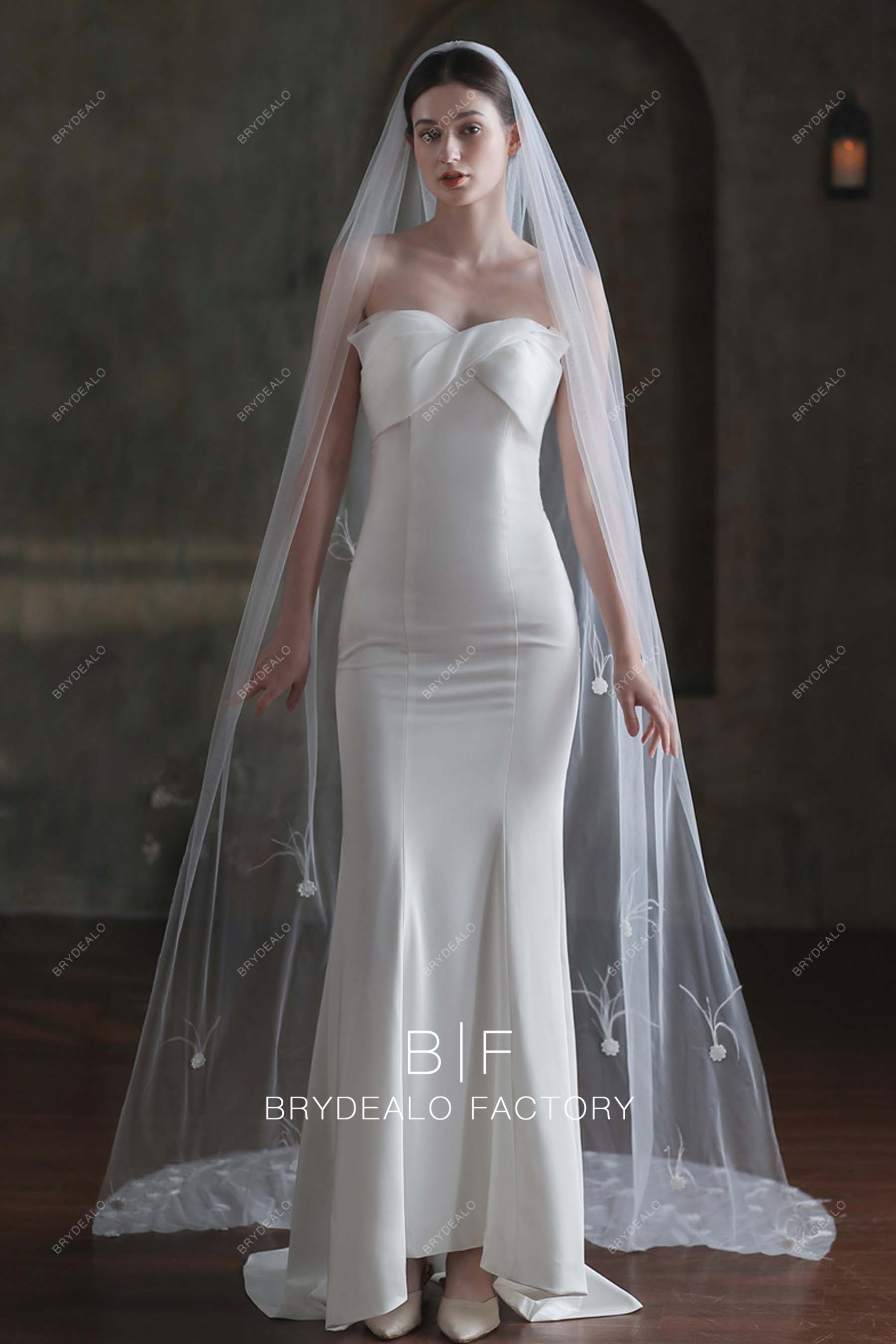 Wholesale One Tier Chapel Length Wedding Veil