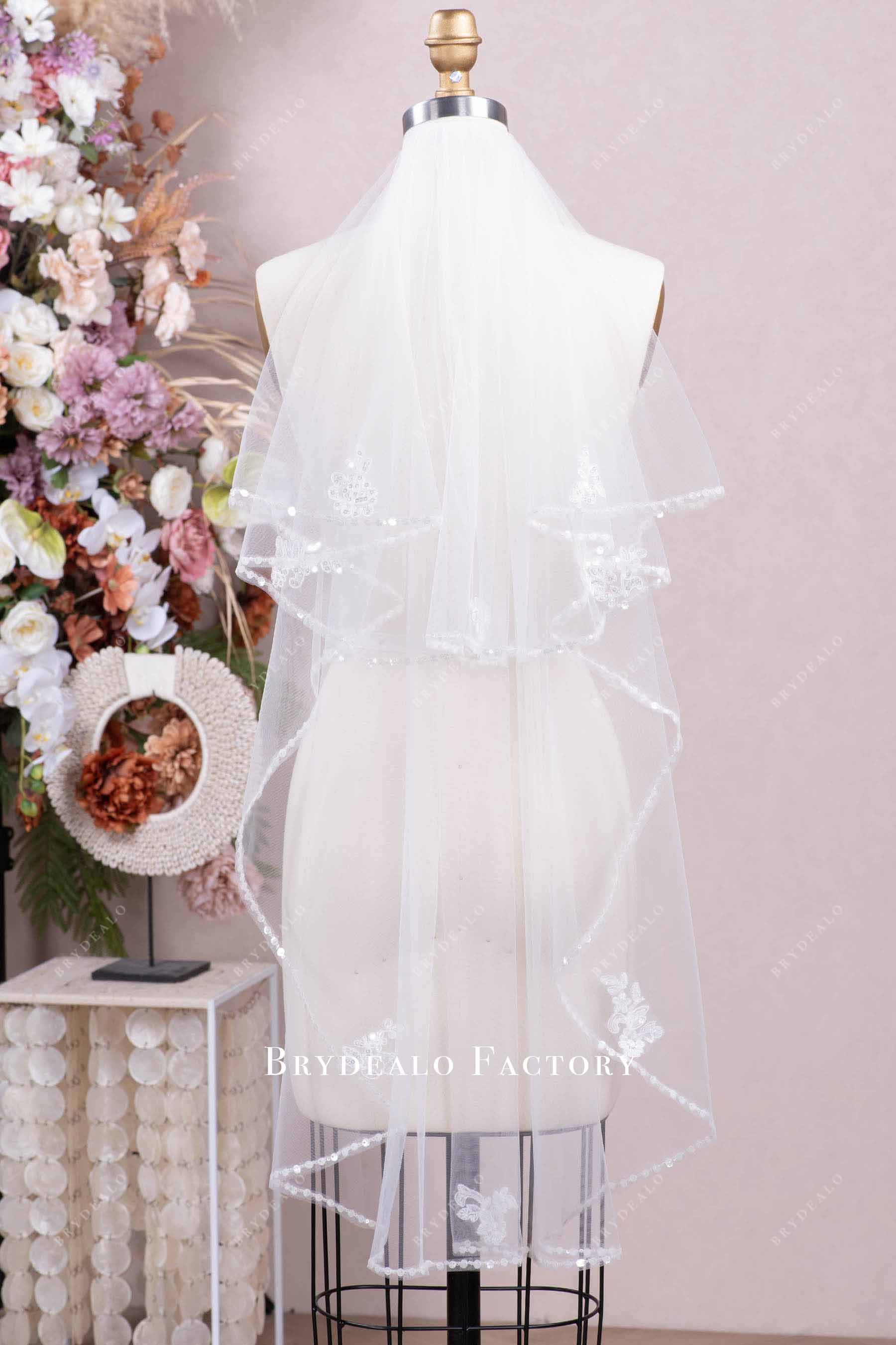 fingertip length sequin lace veil