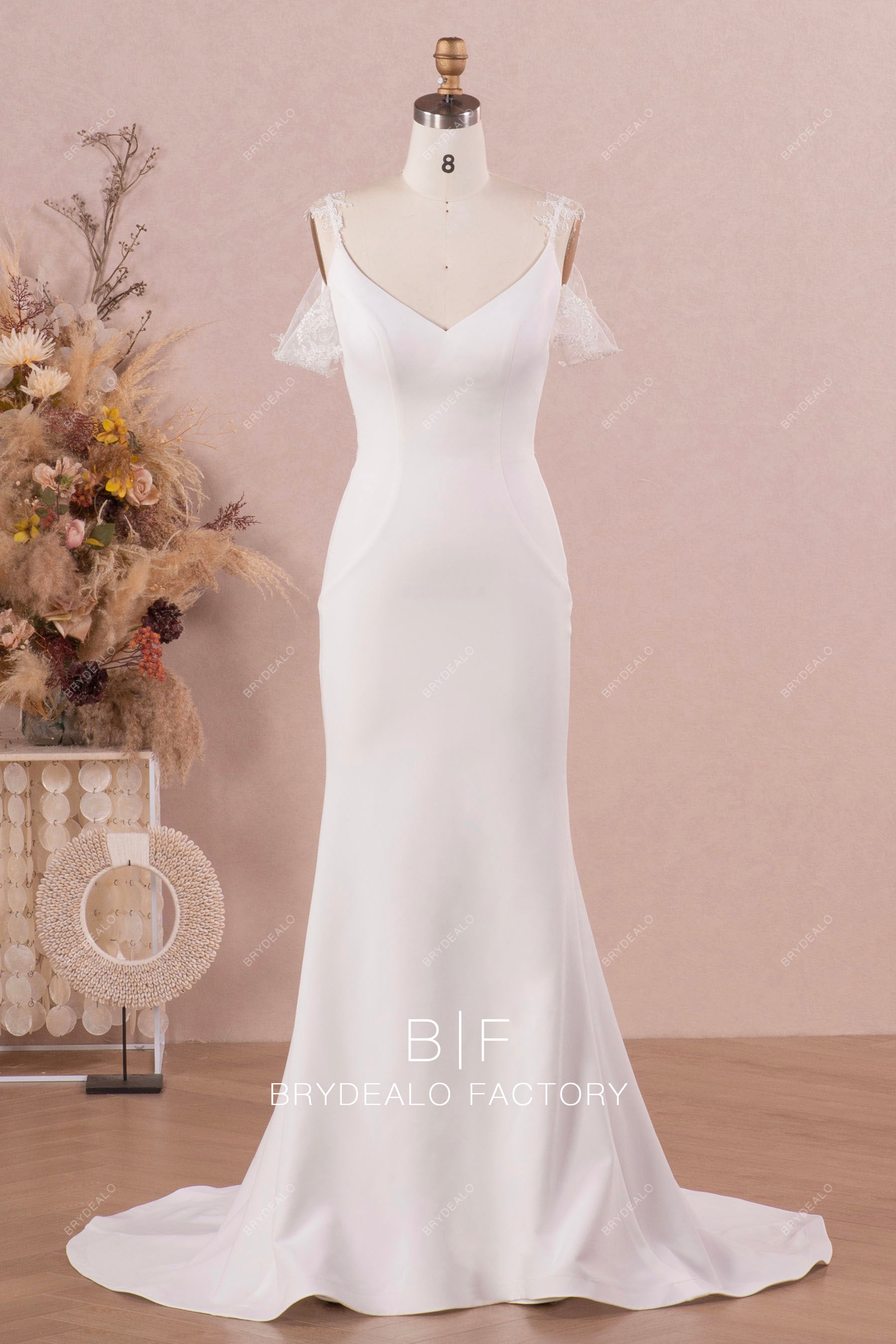 fit flare mermaid crepe lace wedding gown