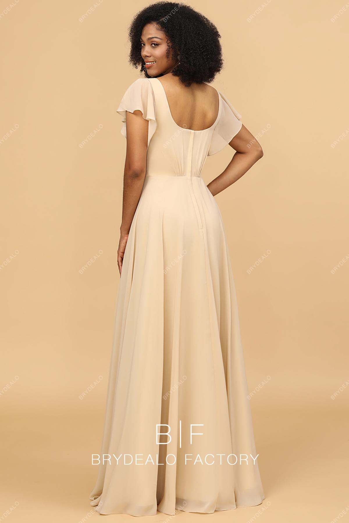 Champagne Chiffon Floor Length Bridesmaid Dress