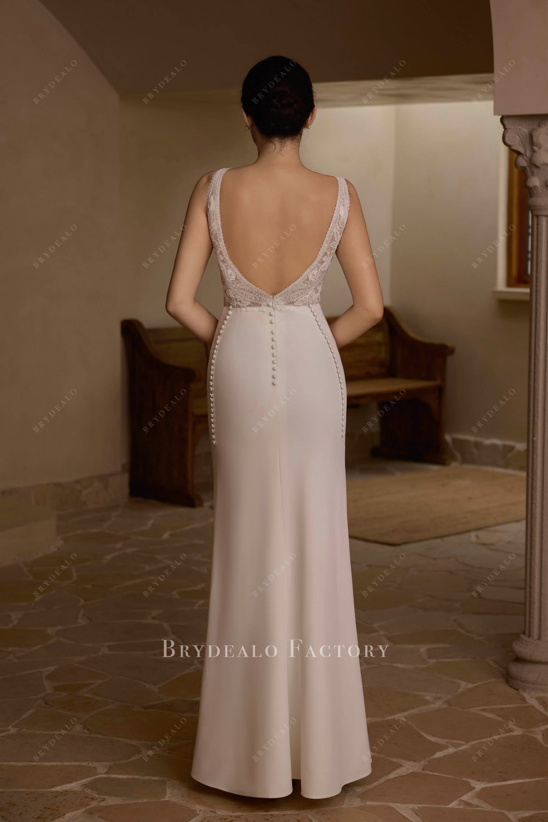 floor length buttoned back wedding dress