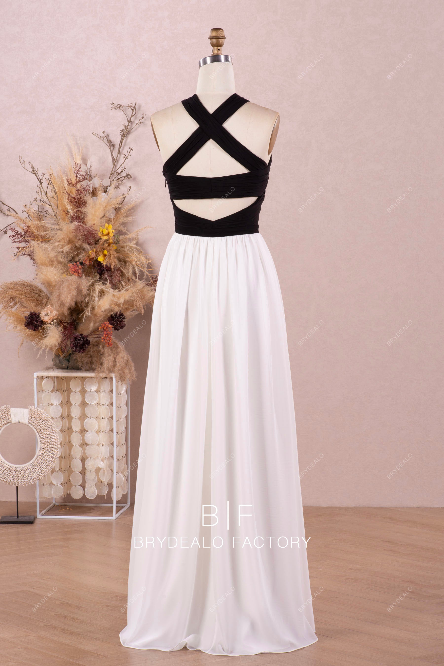 floor length crisscross pleated chiffon wedding gown