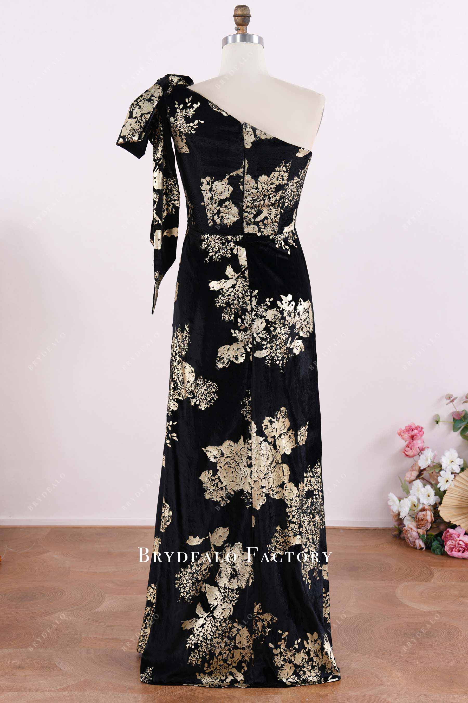 floor length gold black formal dress
