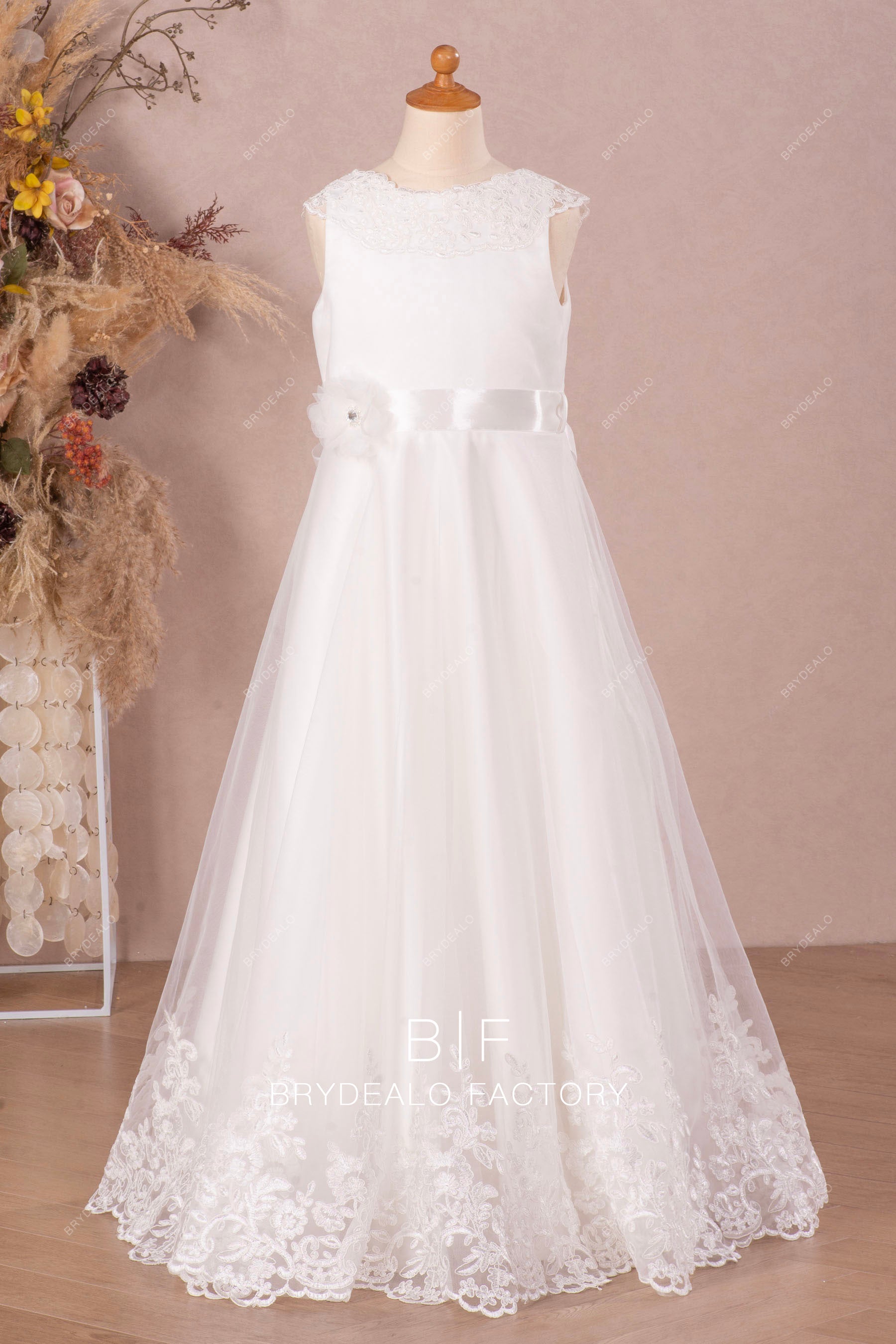 floor length lace tulle flower girl dress