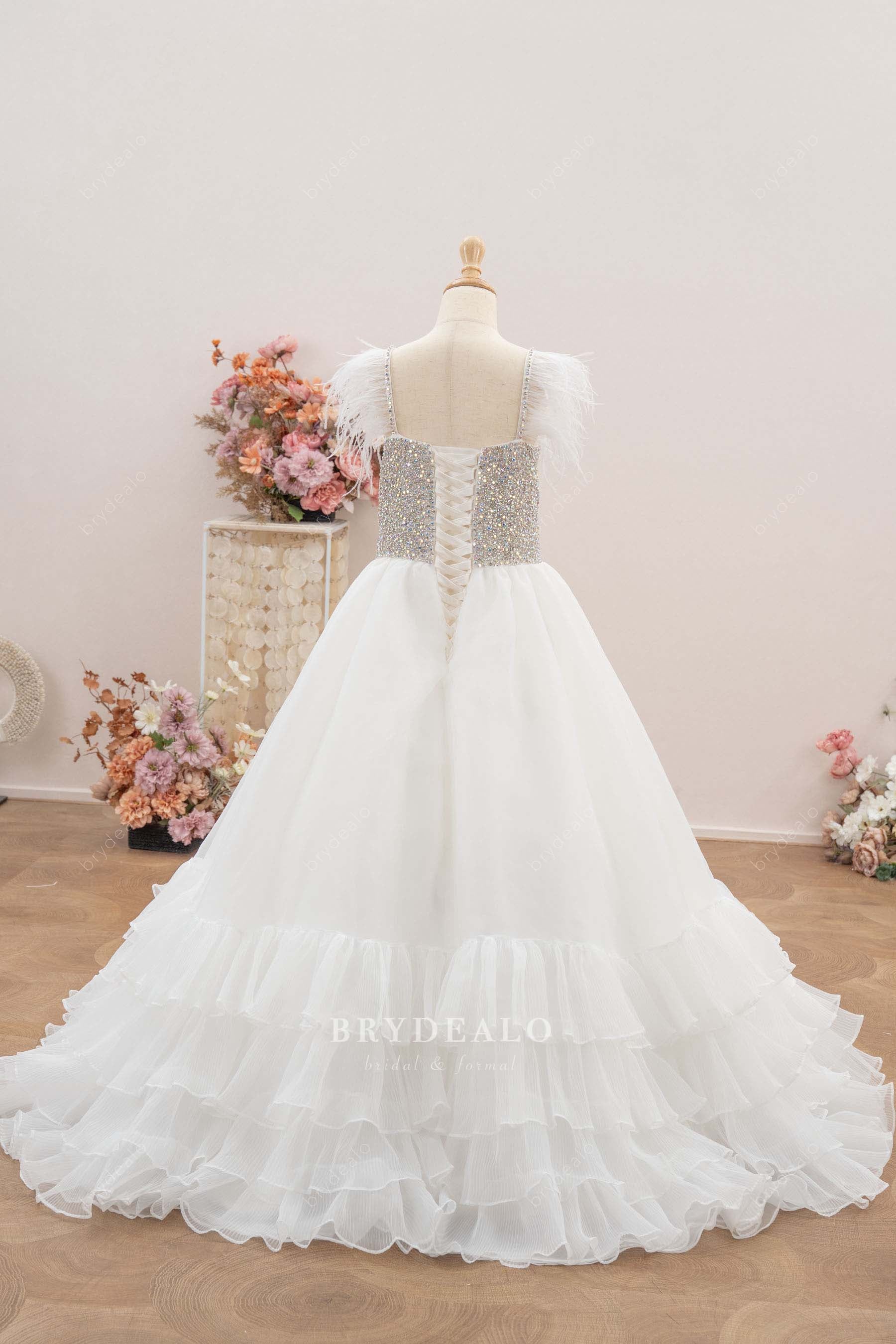 floor length luxury white kids pageant dress
