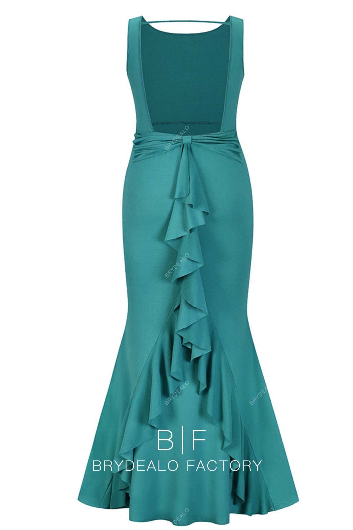 Ruffled Open Back Peacock Long Bridesmaid Dress