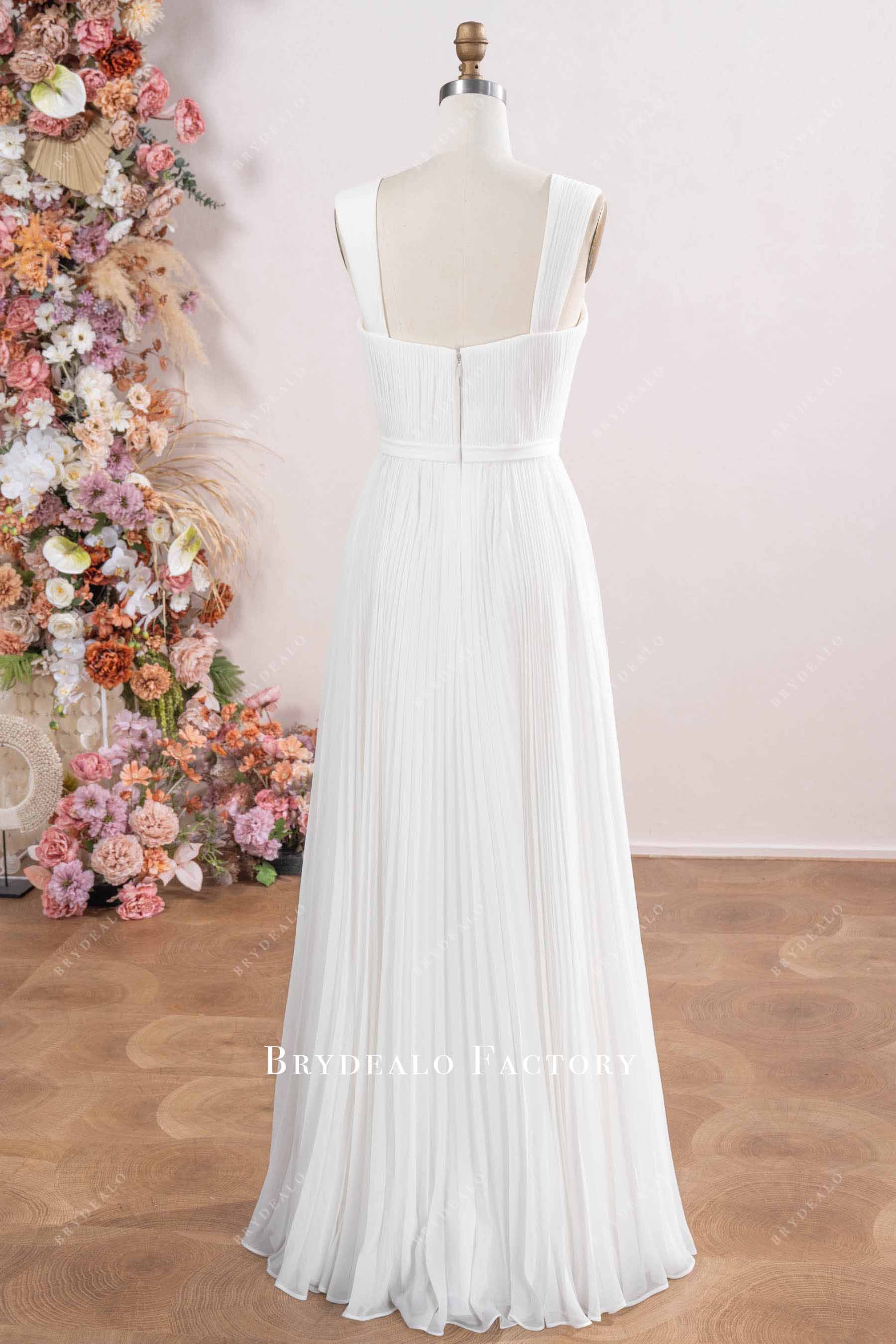 floor length pleated wedding dress