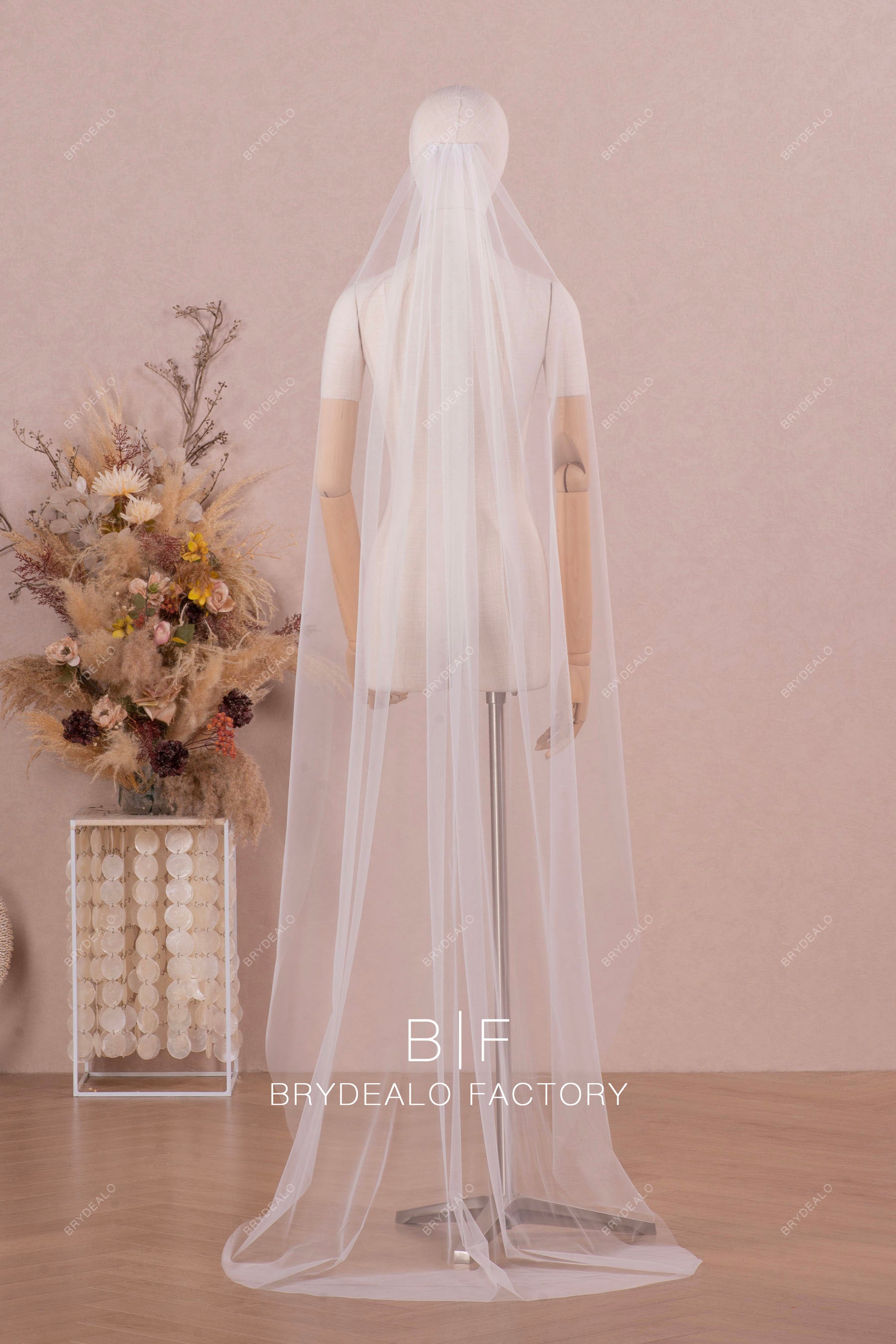 Brydealo Factory Chapel Length Single-Tier Pearl Wedding Veil