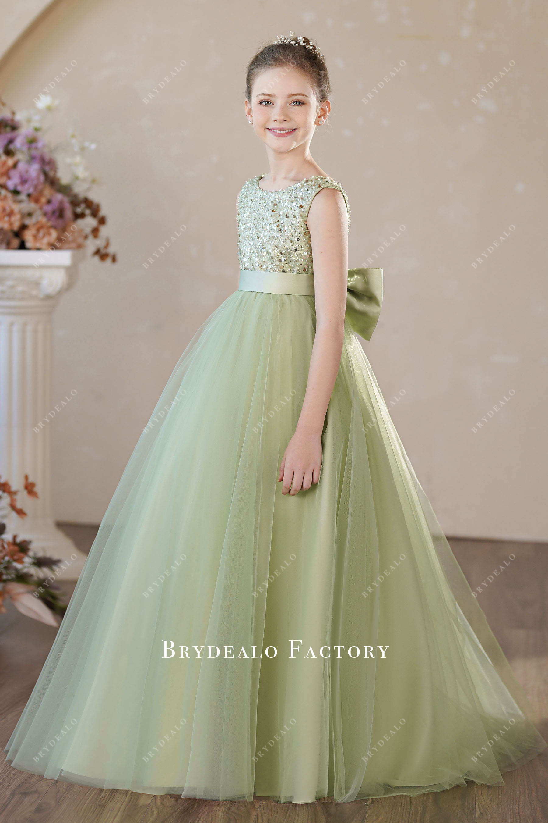 floor length sparkly tulle flower girl dress