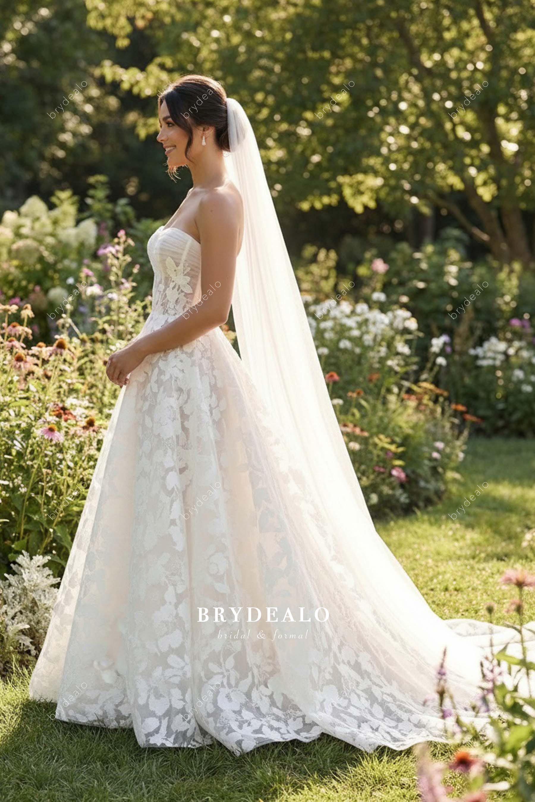 floral lace chapel train wedding dress