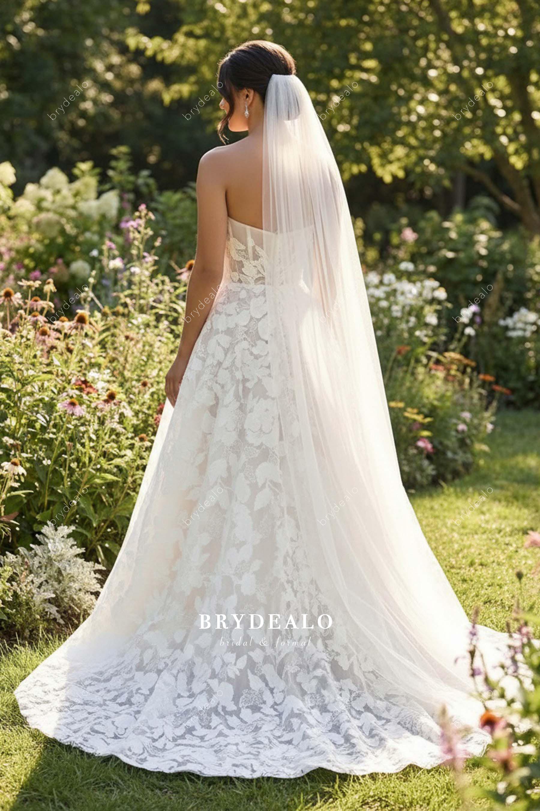 floral lace illusion bodice wedding dress