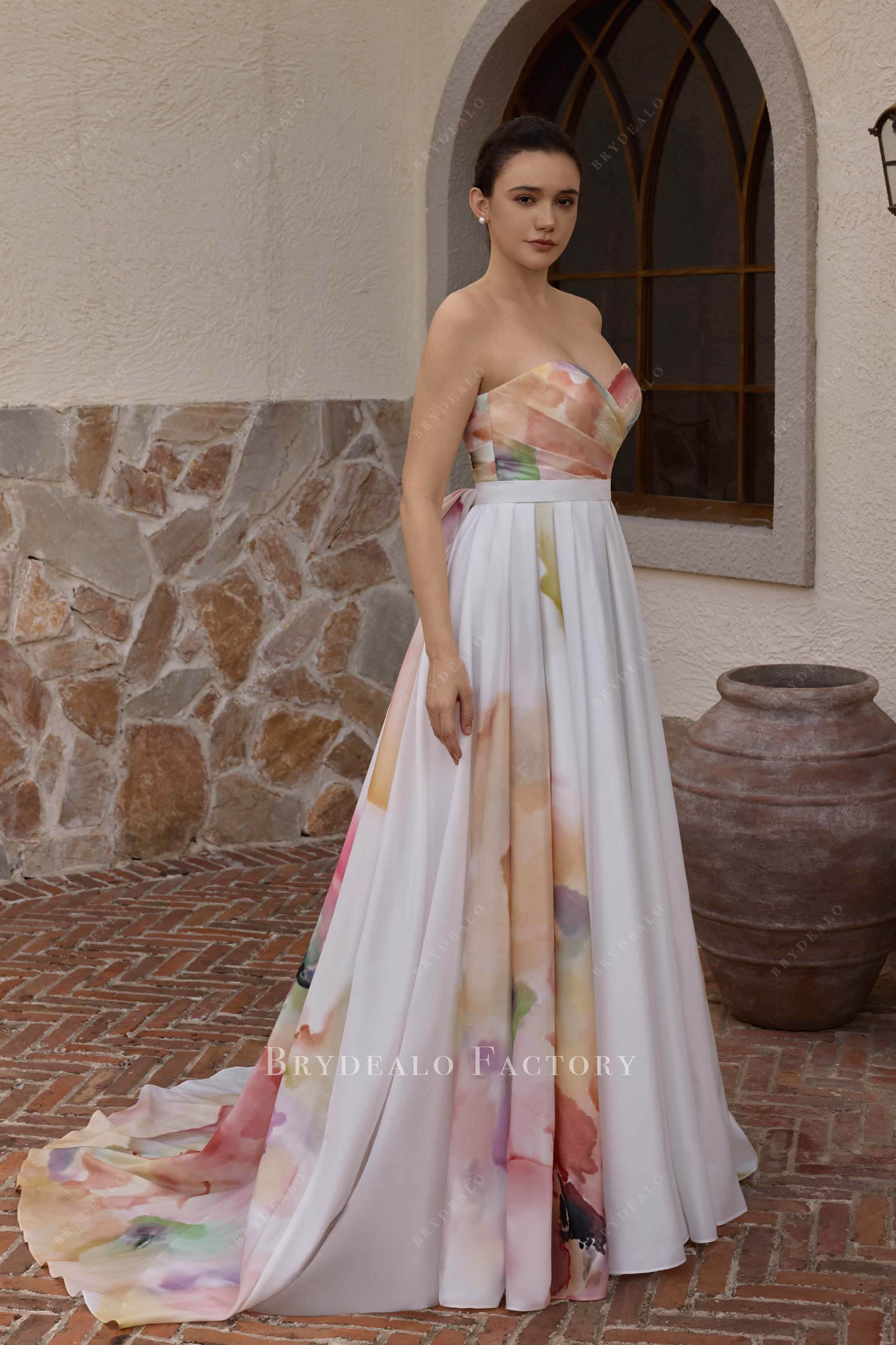 floral print satin wedding dress