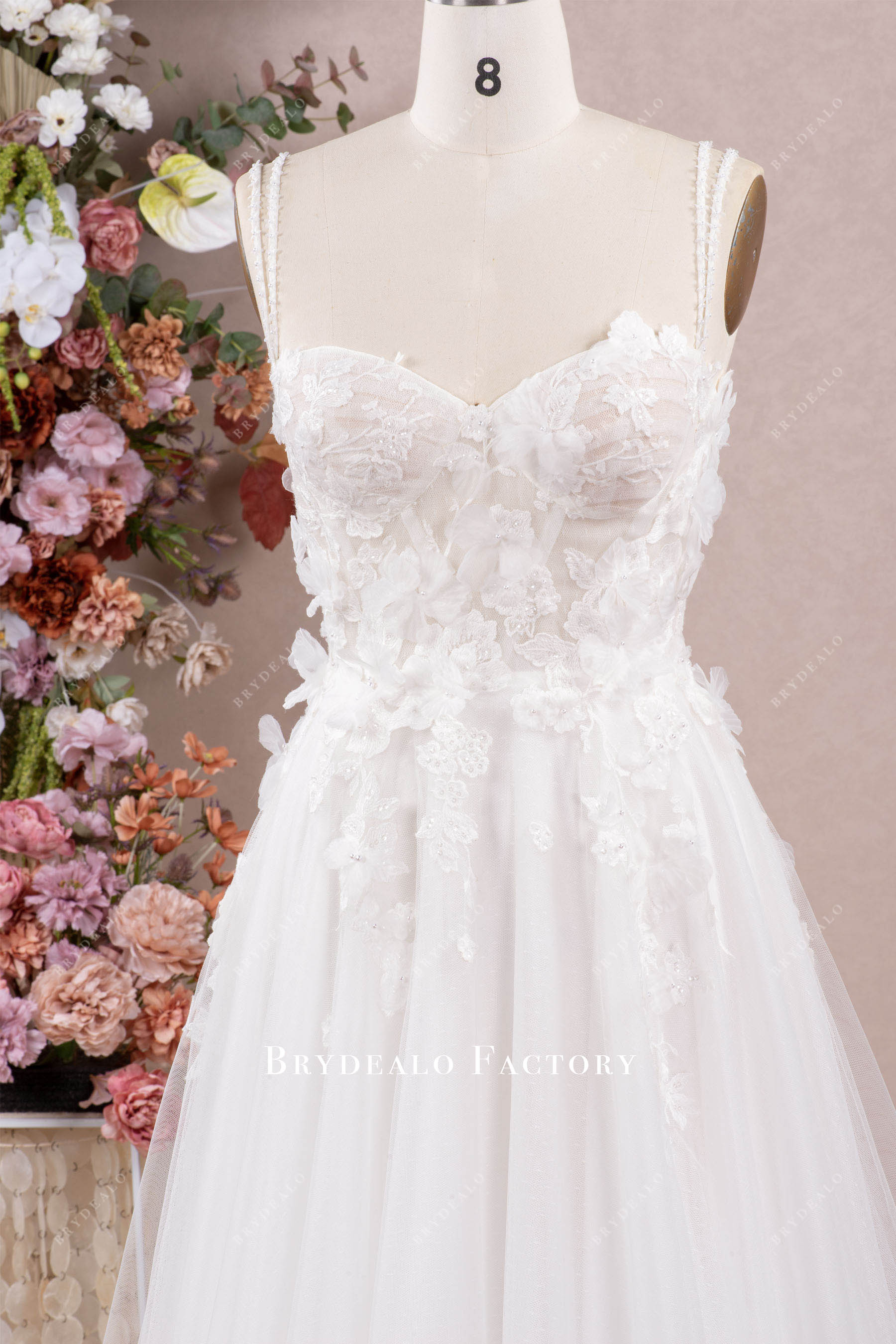 flower double straps corset wedding dress