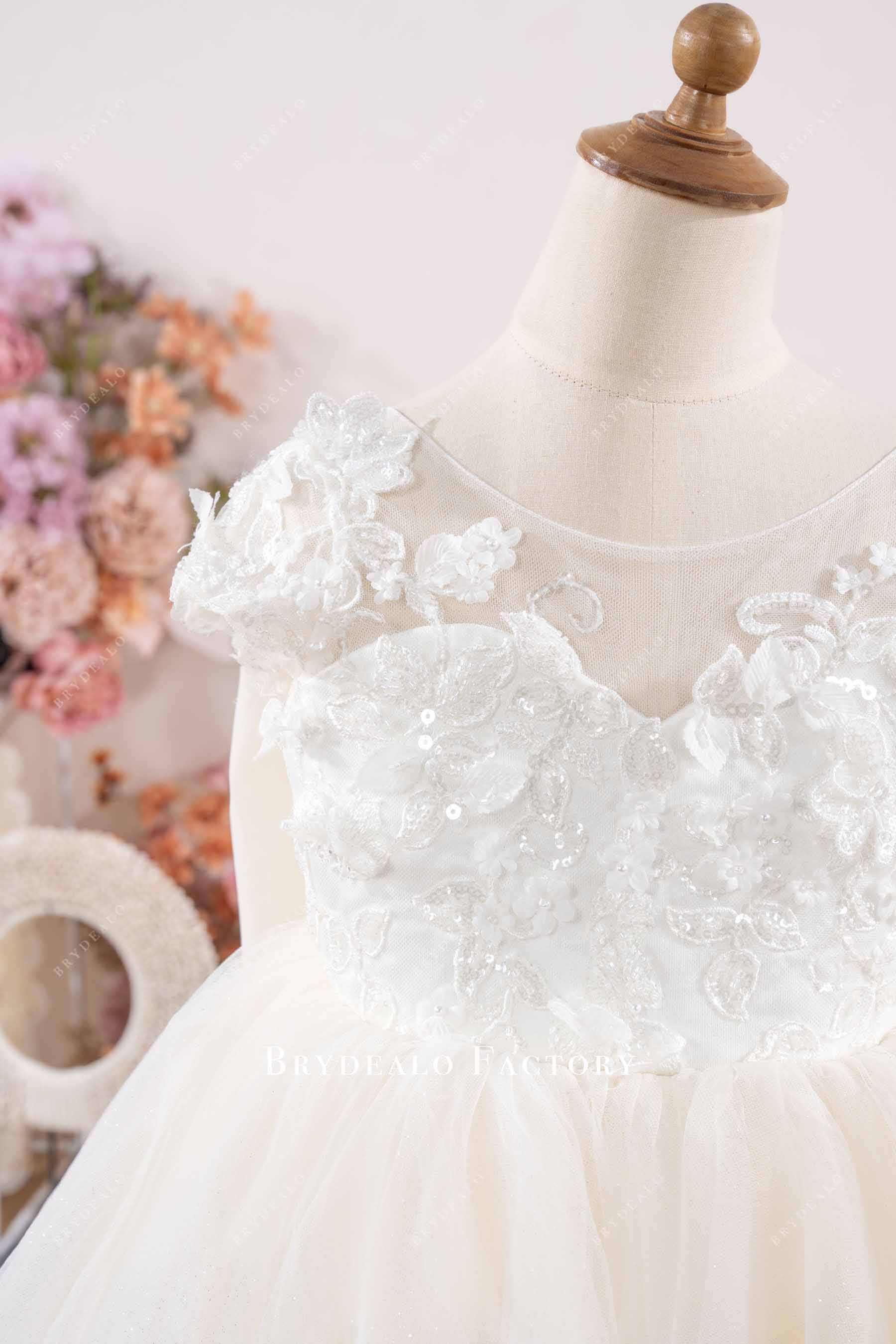 flower lace cap sleeve kids dress