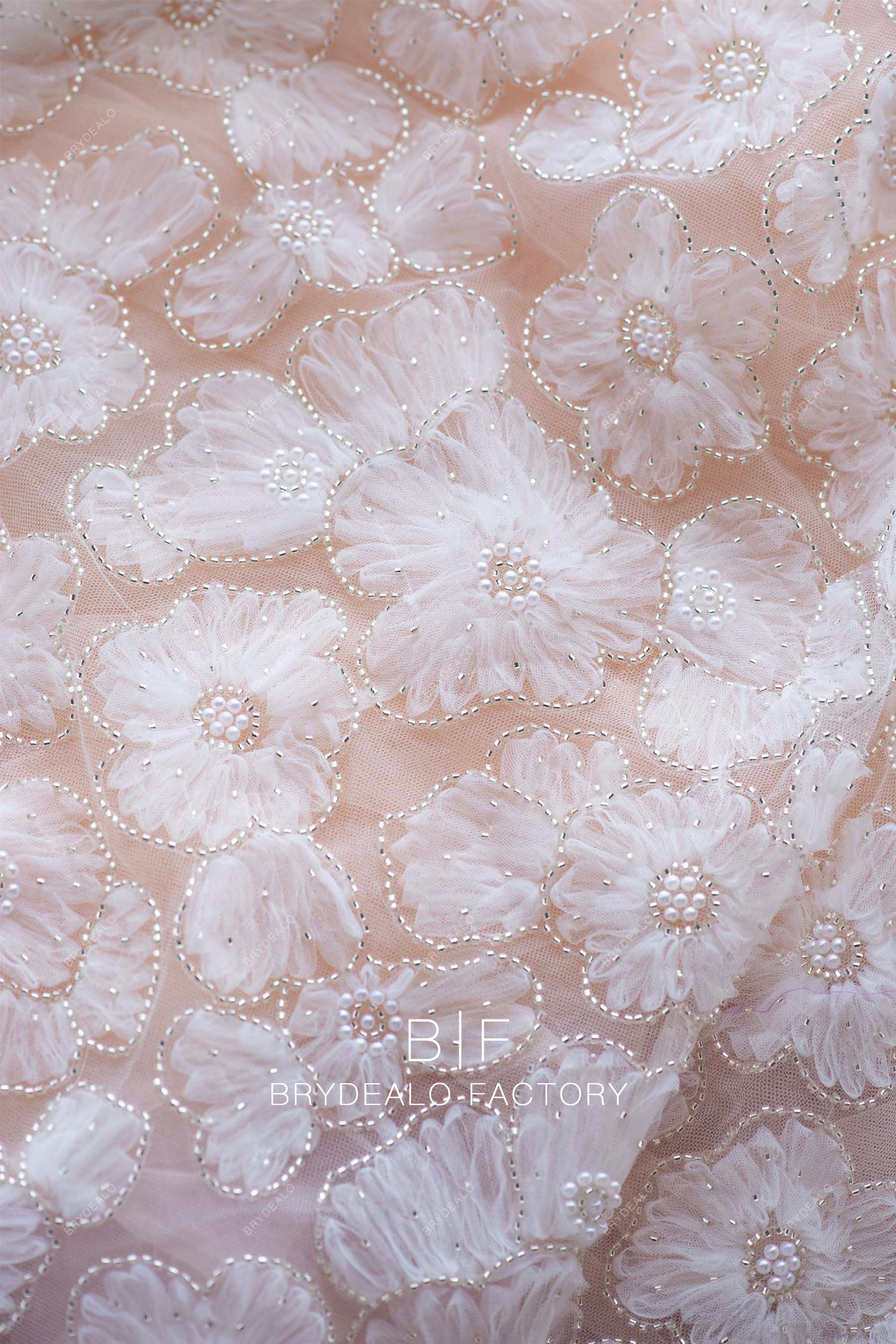flower lace pearl beading fabric
