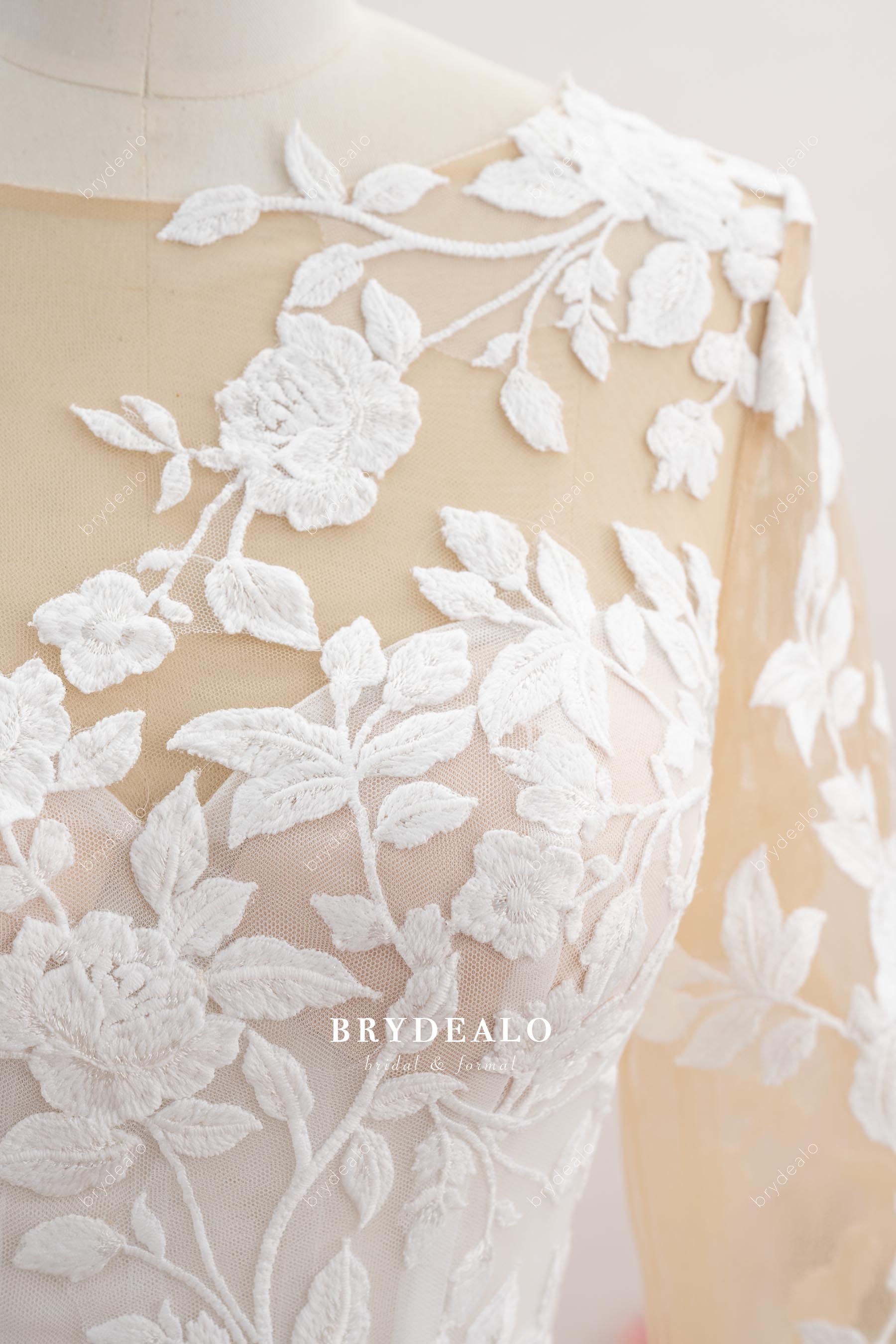 flower lace sleeved wedding dress