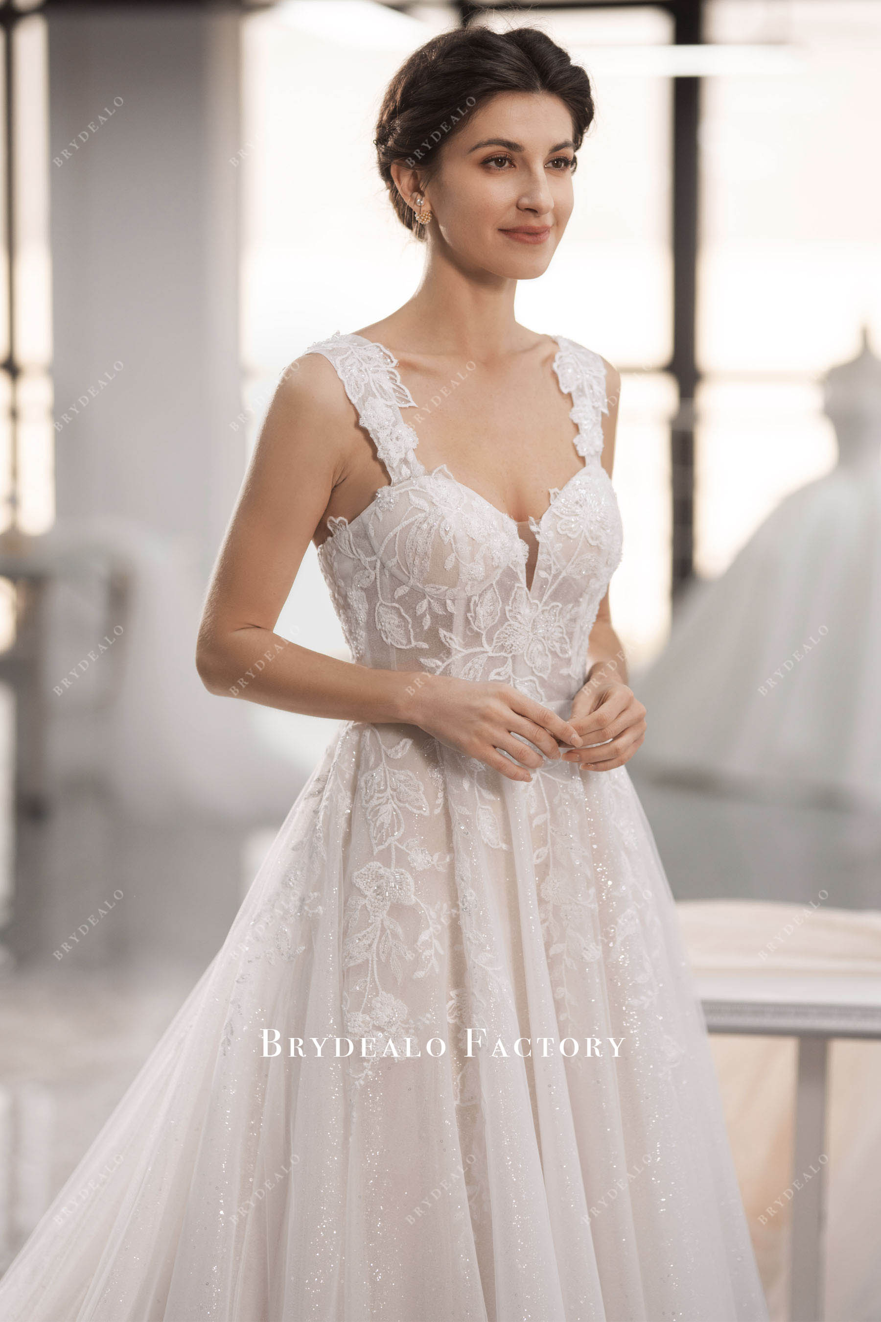 flower lace straps sweetheart wedding gown