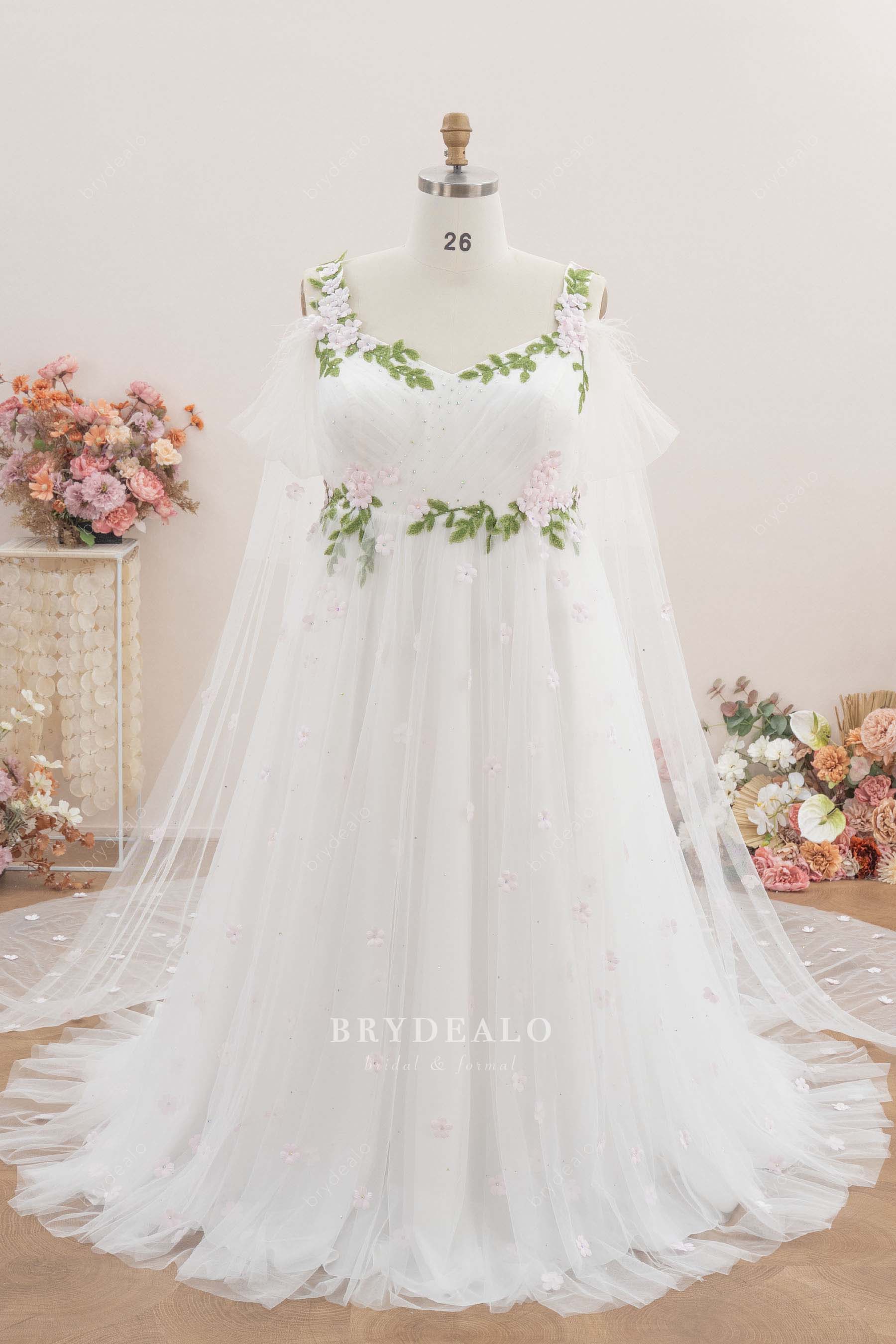 flower leaf straps wedding dress