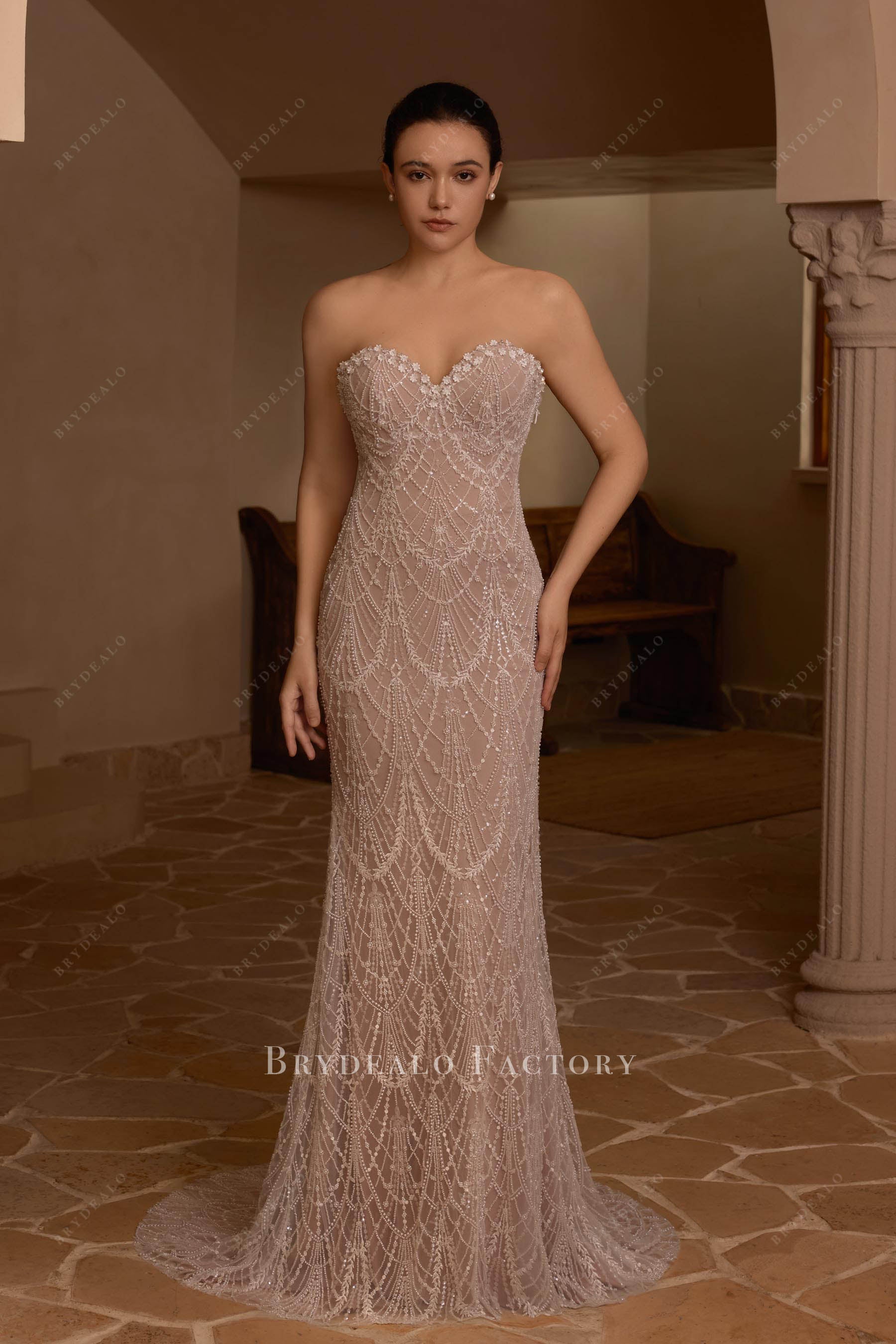 flower sweetheart neck mermaid bridal gown