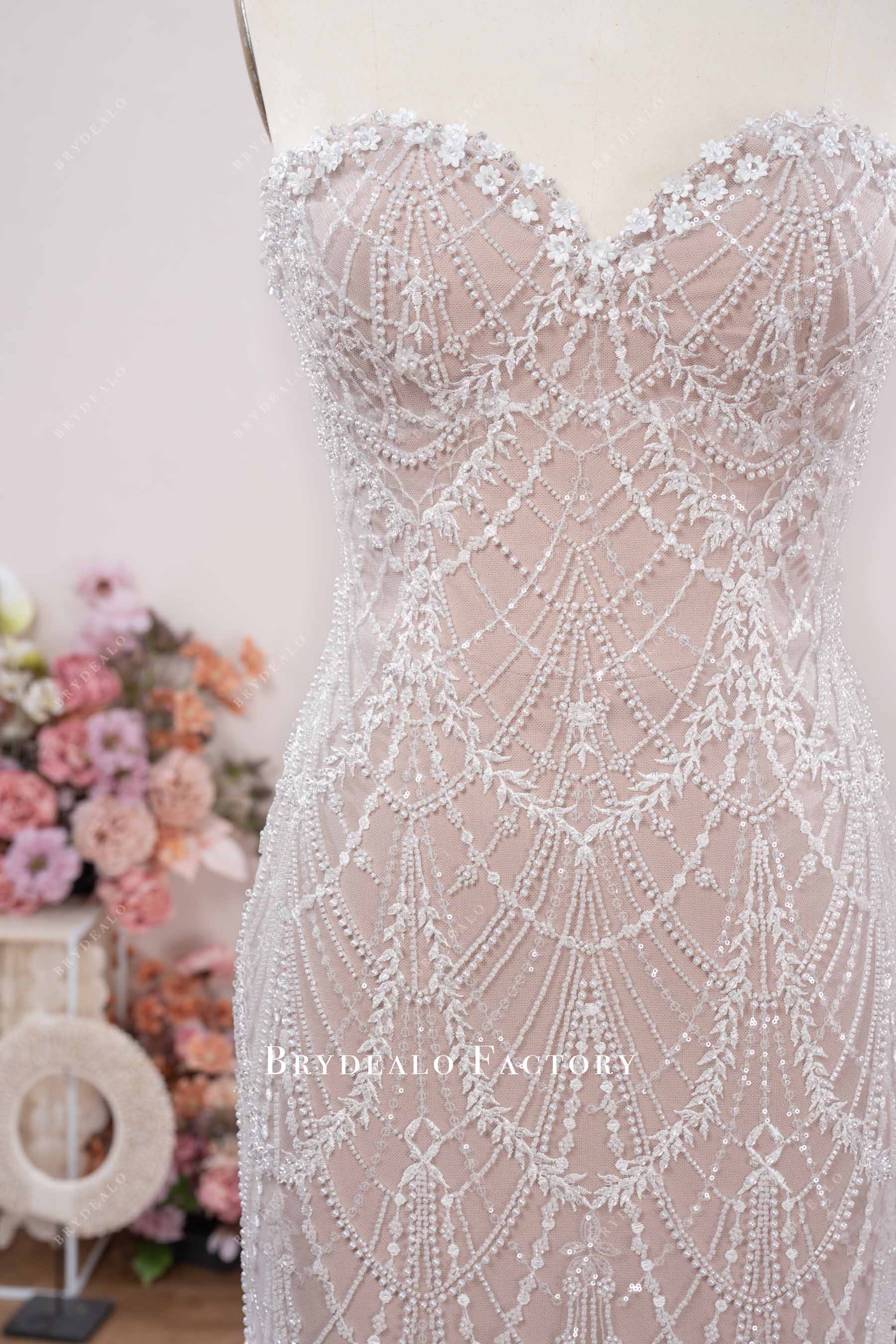 flower sweetheart neck wedding dress