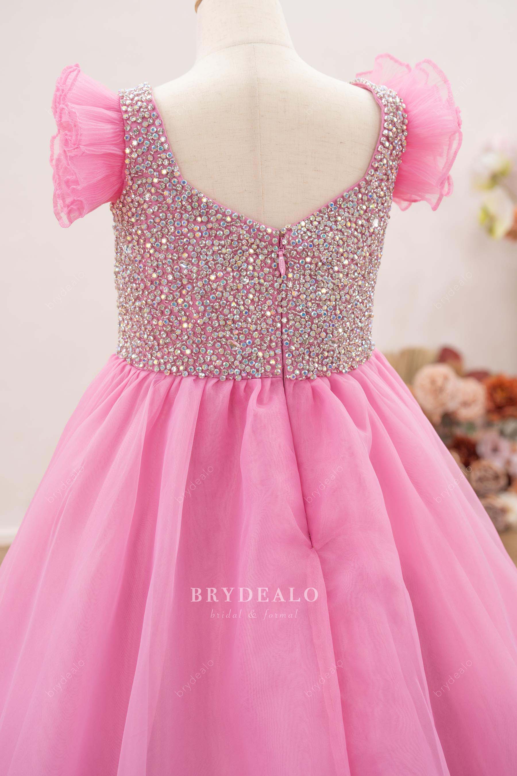 flutter sleeve kids pageant gown
