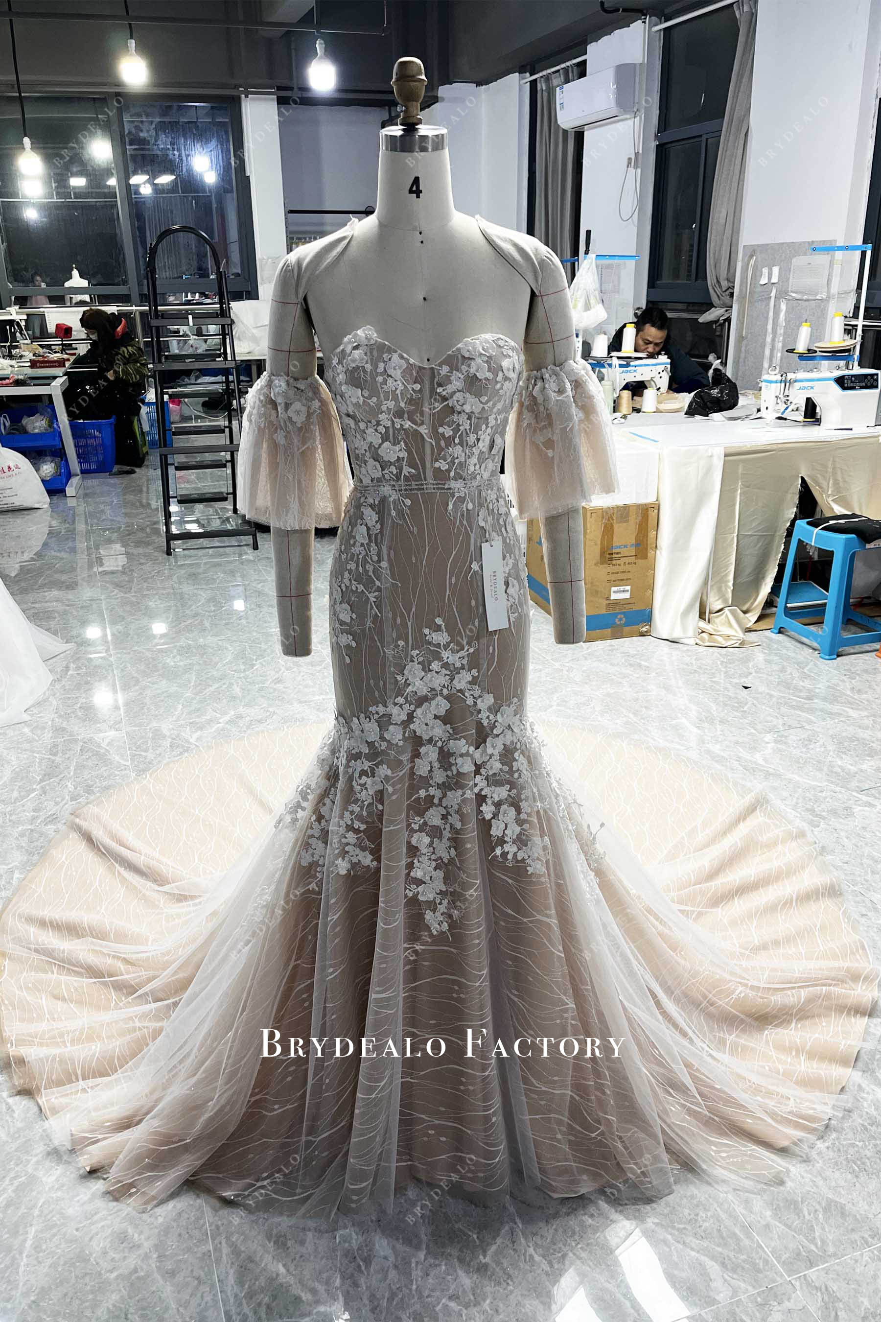 3D Lace Corset Detachable Off-shoulder Mermaid Wedding Dress