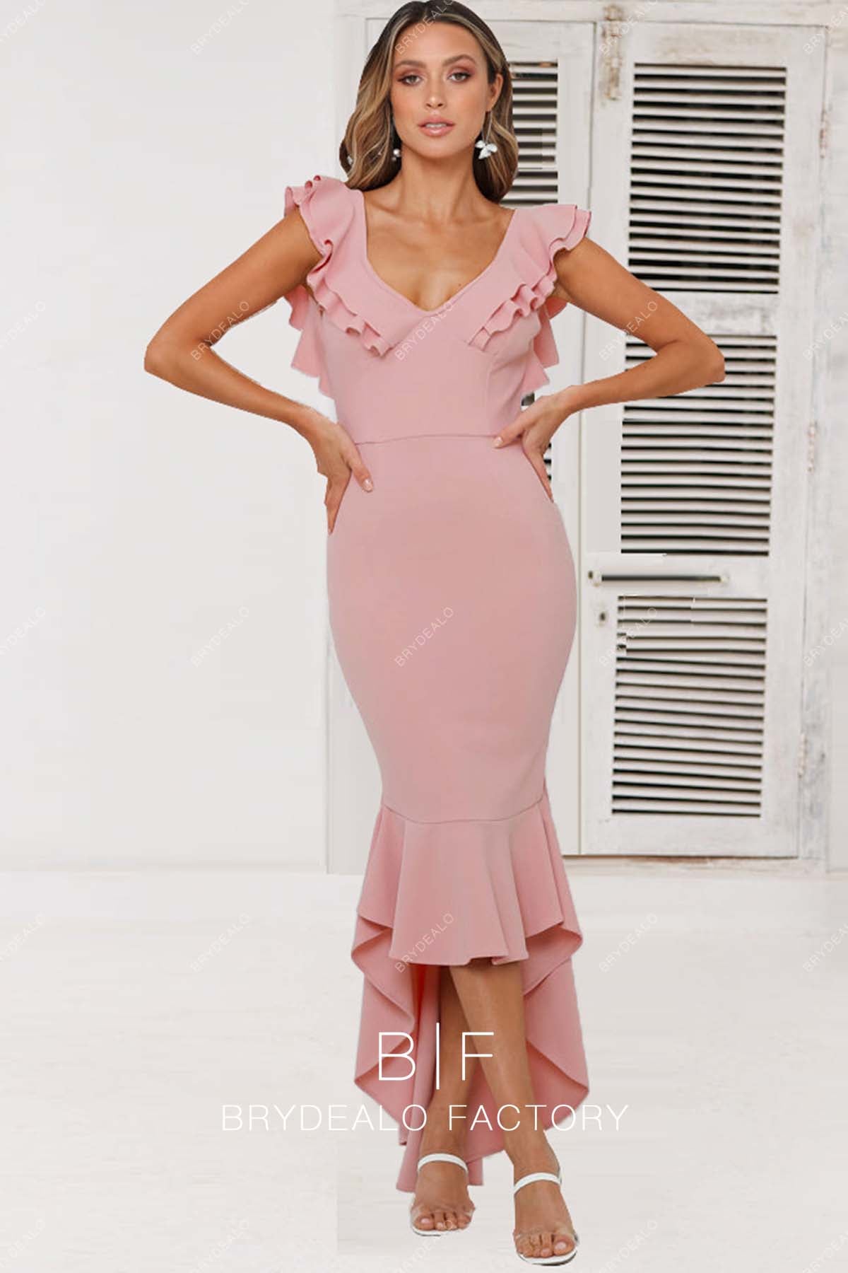 knee length dresses for ladies Sexy Soft Satin Off Shoulder Side Slit Floor-Length Mermaid Bridesmaid  Dresses Gown In Stock- ChicSew main image 0