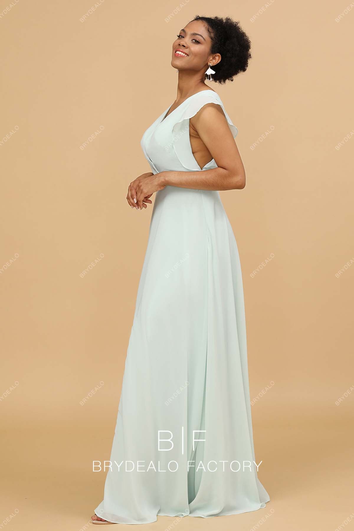 Mint Flutter Sleeves Chiffon Bridesmaid Dress