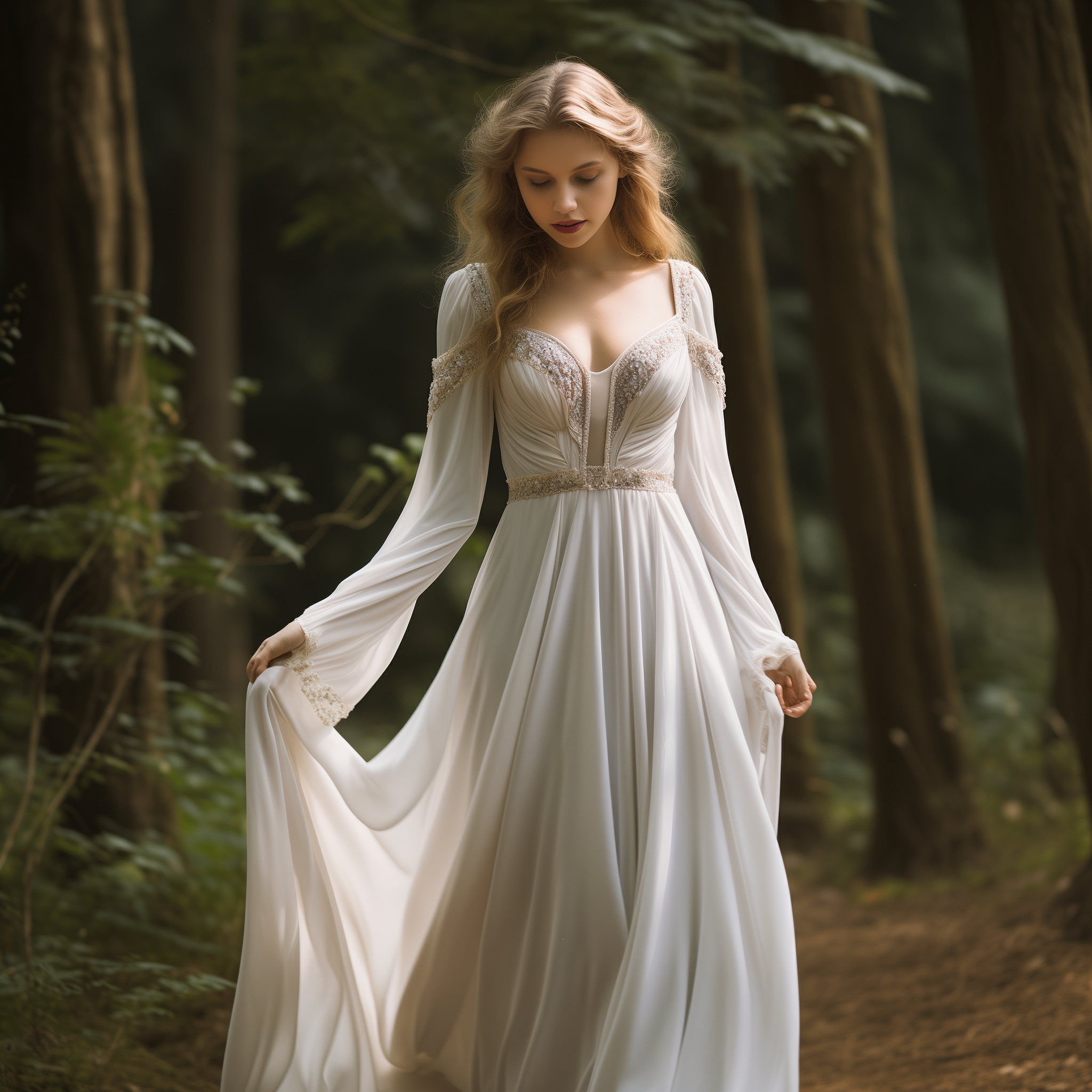 Private Label Custom Chiffon Beaded Neck Long Sleeve A-line Bridal Dress