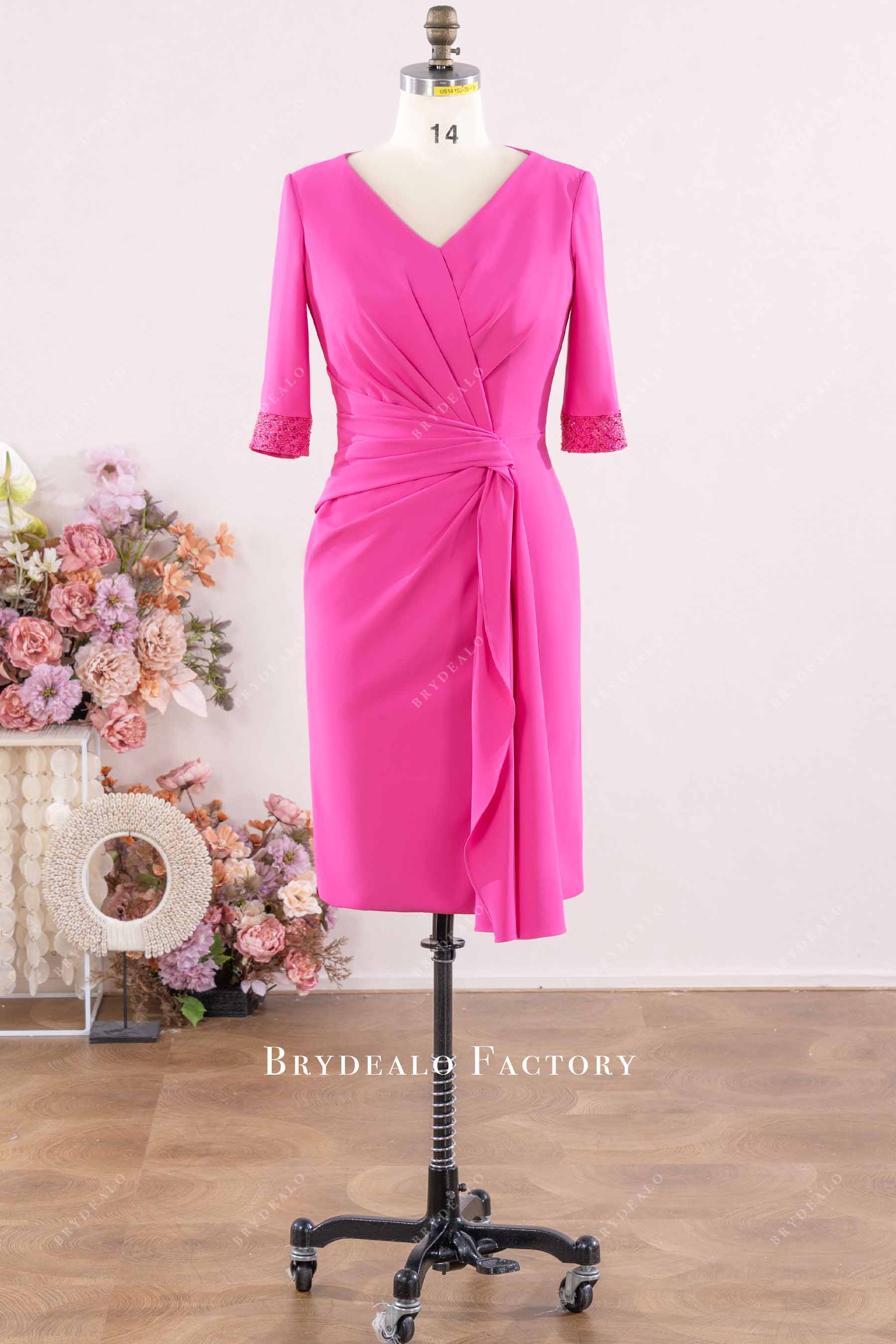 fuchsia crepe mother of bride dress