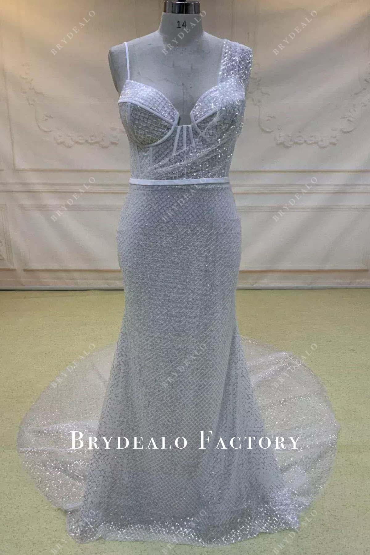 glitter asymmetrical mermaid wedding dress