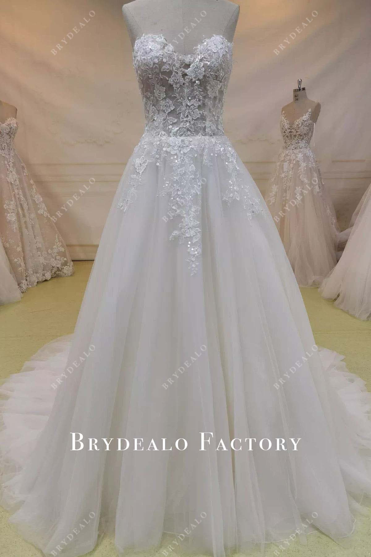 glitter lace a line wedding dress