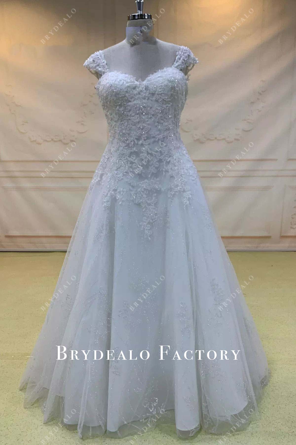 glitter lace a line wedding dress