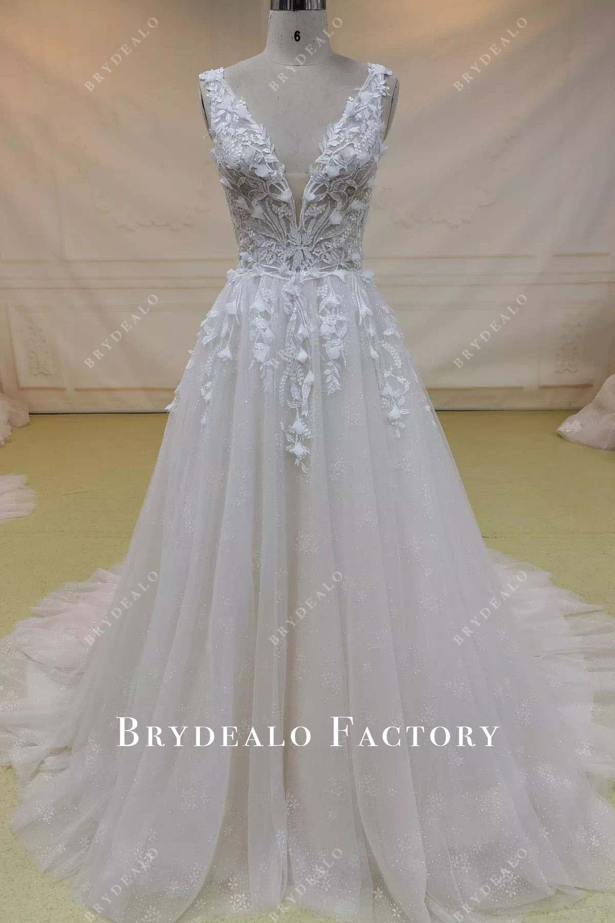 glitter lace appliques wedding dress