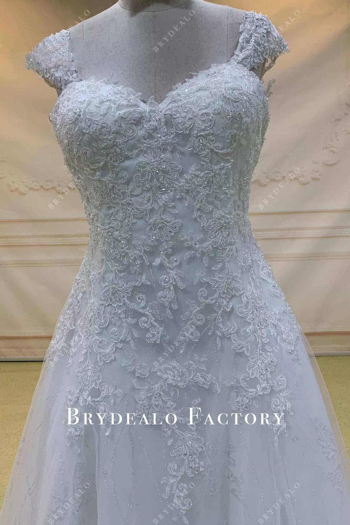 glitter lace cap sleeves wedding dress