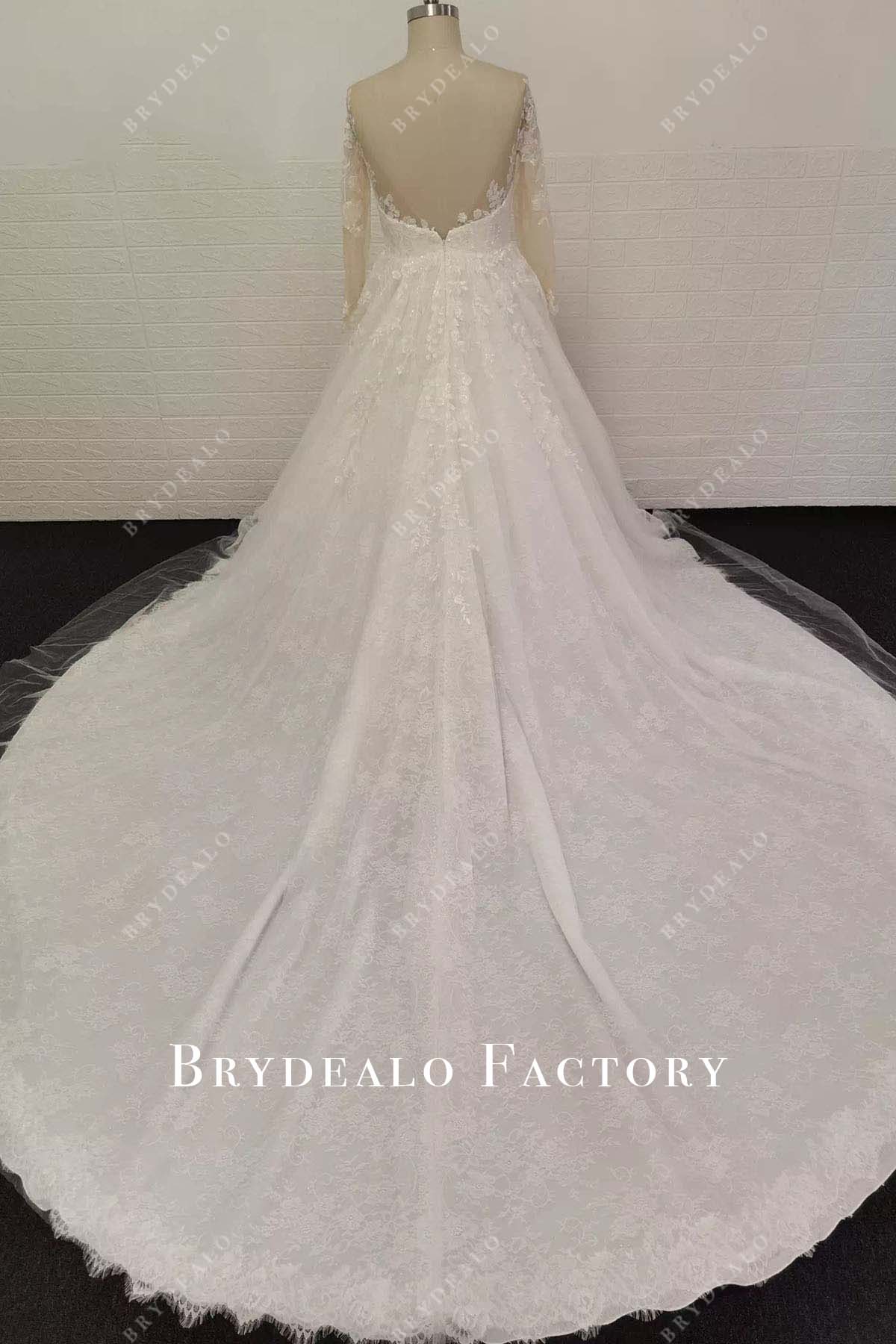 glitter lace cathedral train wedding dress