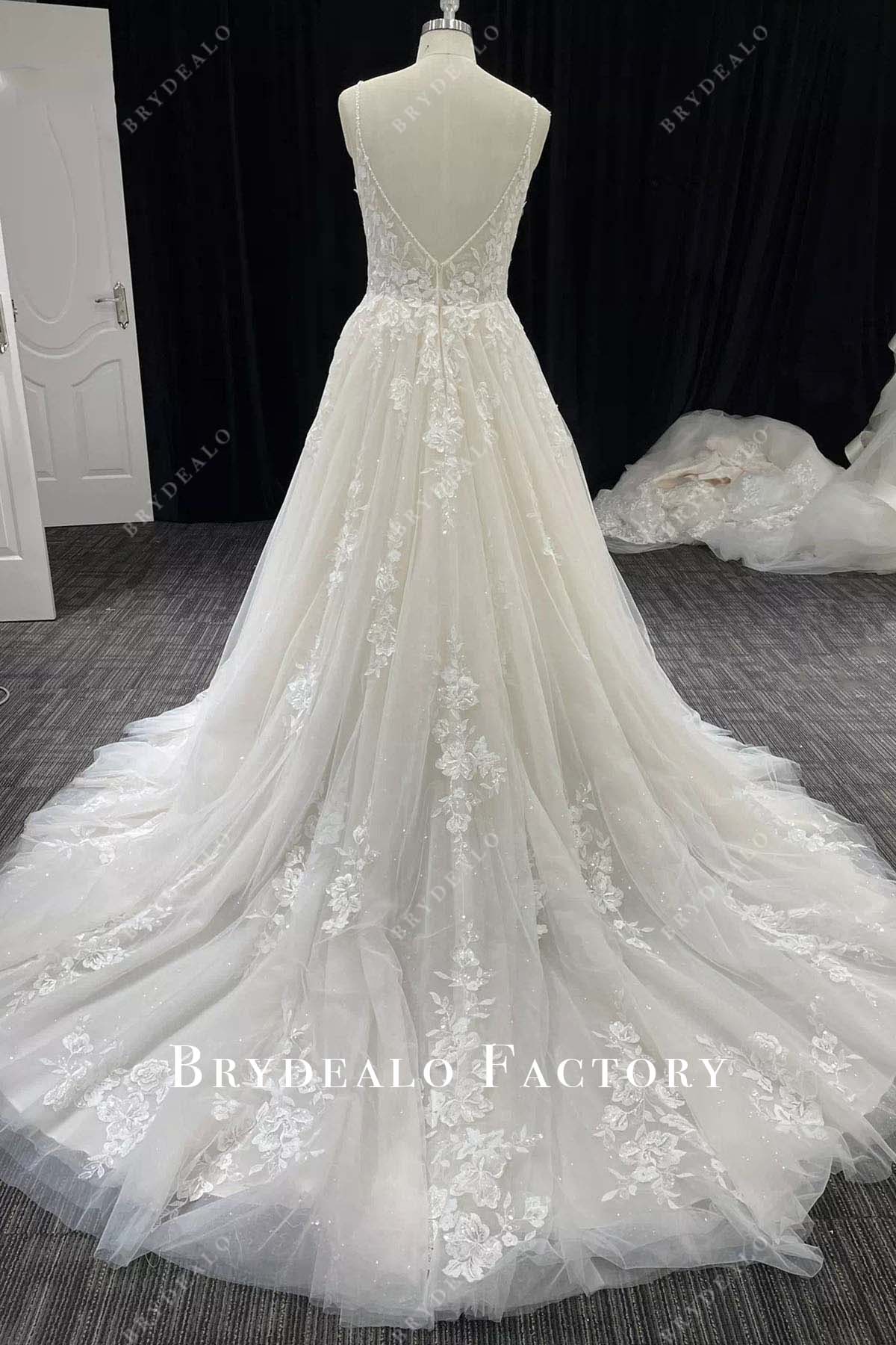 glitter lace court train wedding dress