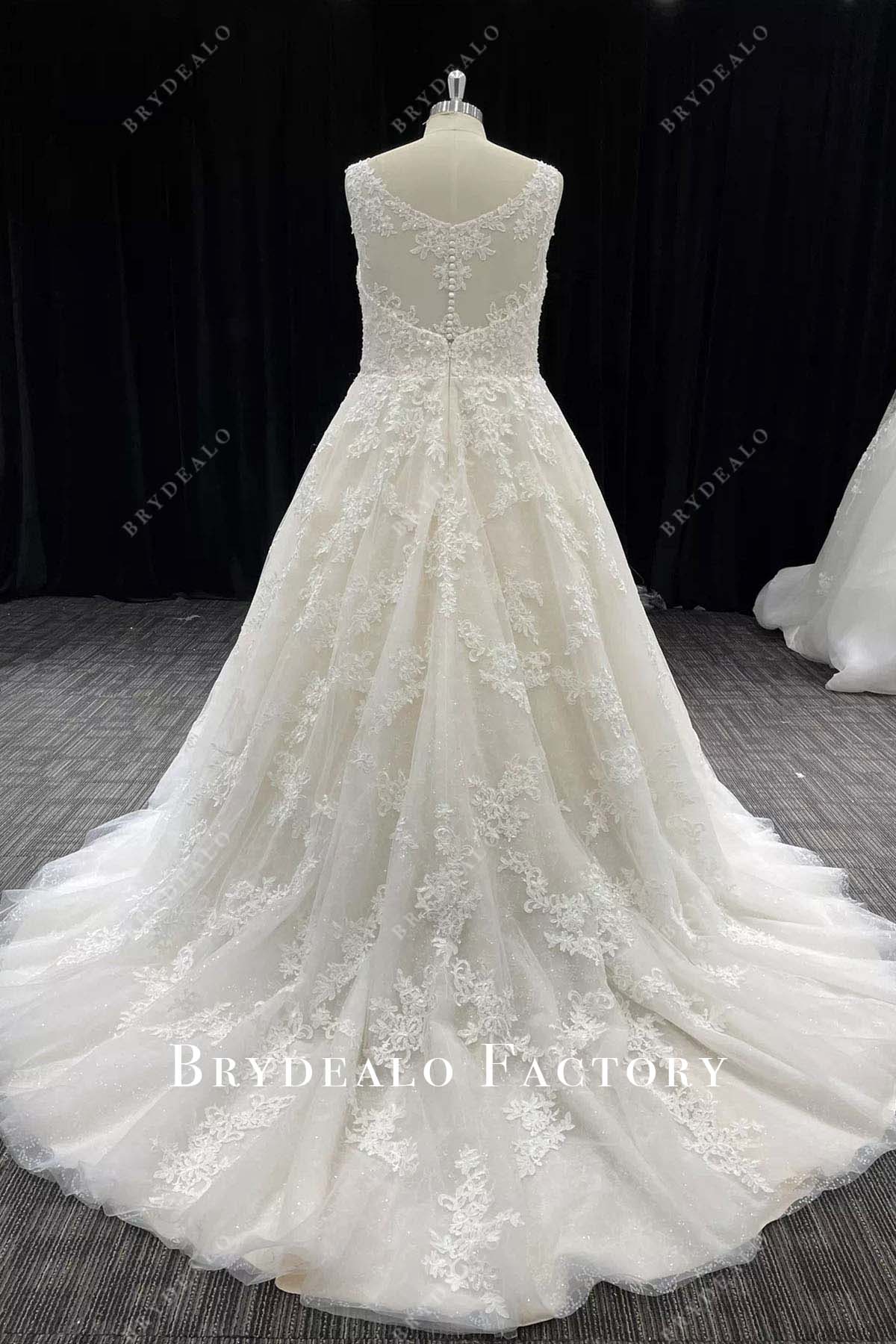Plus Size Glitter Lace V-Neck A-Line Wedding Dress