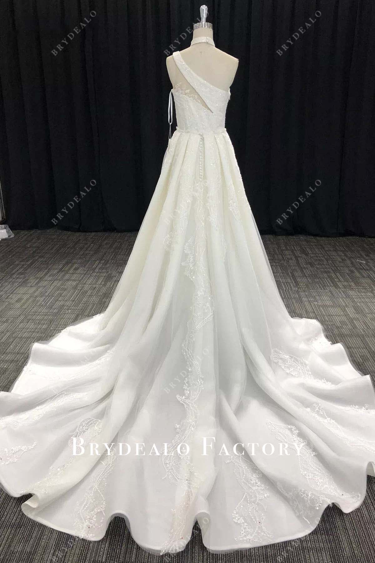 glitter lace detachable overskirt wedding dress