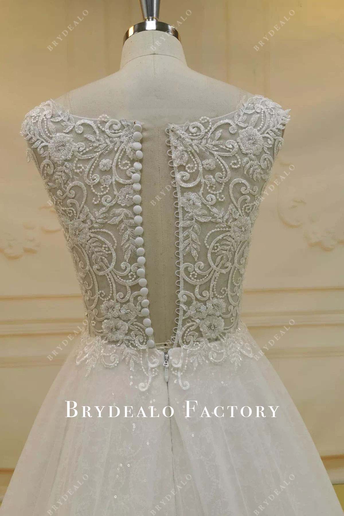 glitter lace illusion back wedding dress