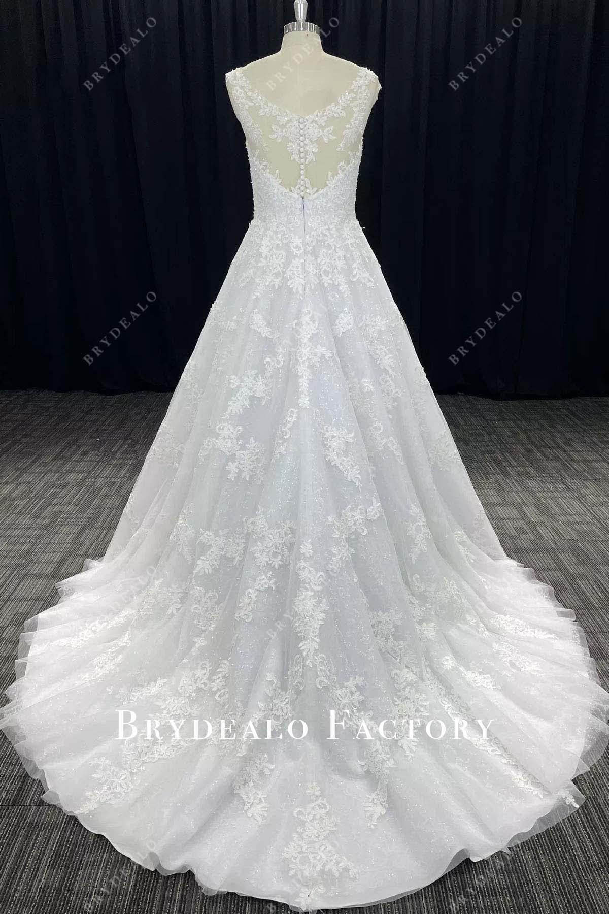 glitter lace illusion back wedding dress