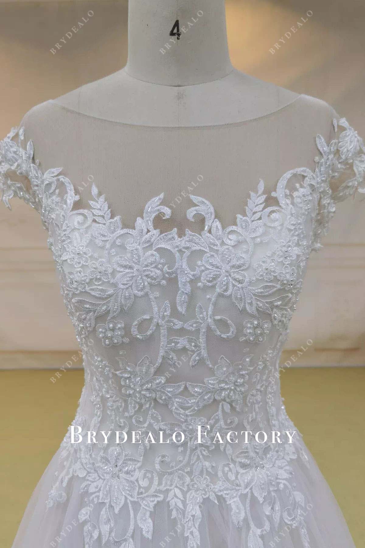 glitter lace illusion neck wedding dress