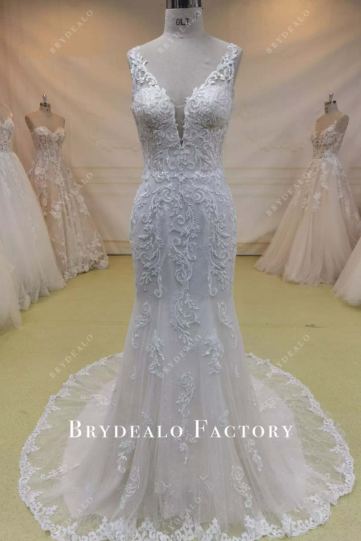 glitter lace mermaid wedding dress