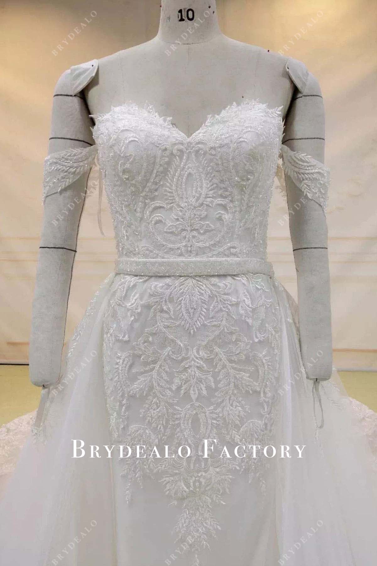 glitter lace off shoulder wedding dress