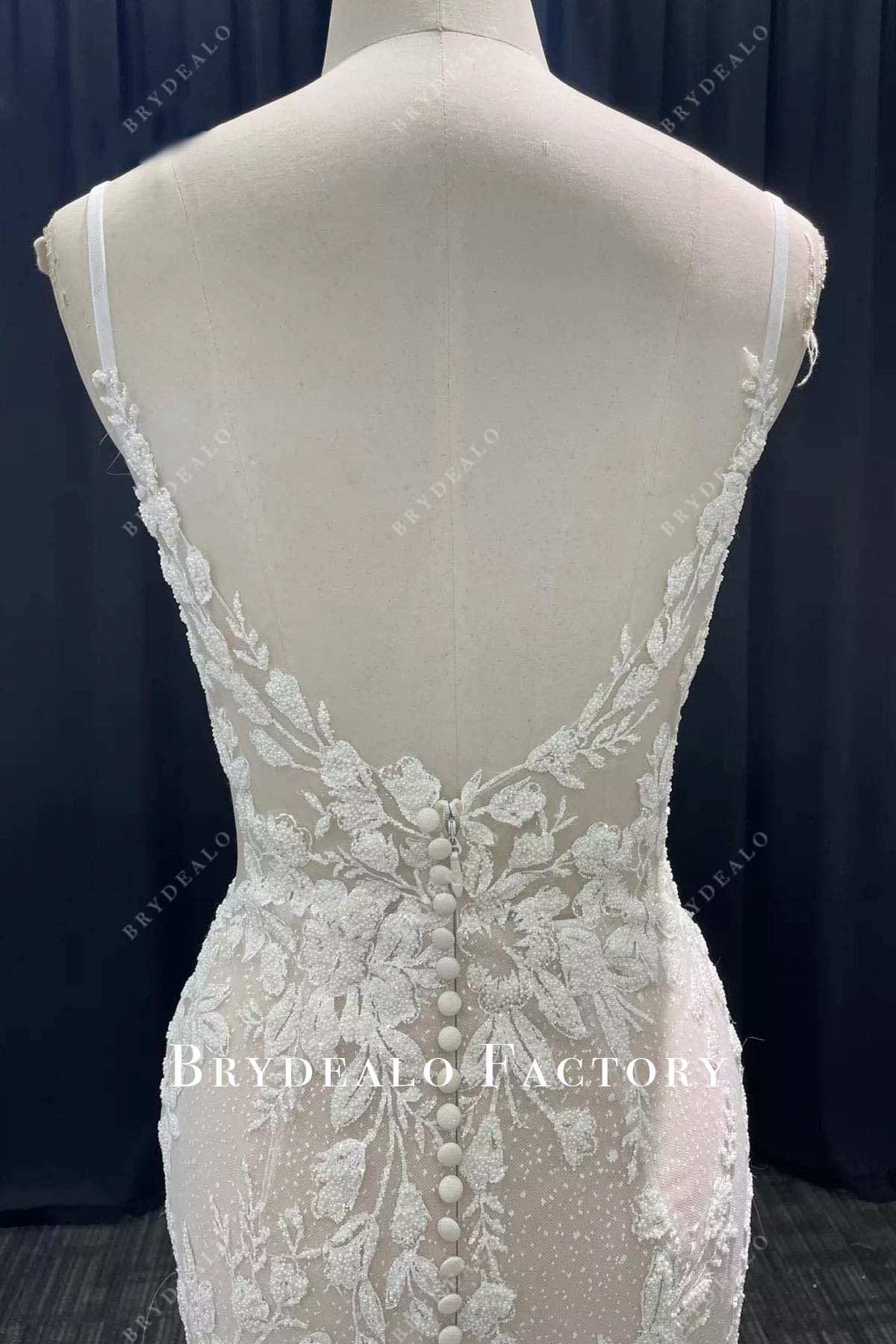 glitter lace open back mermaid wedding dress
