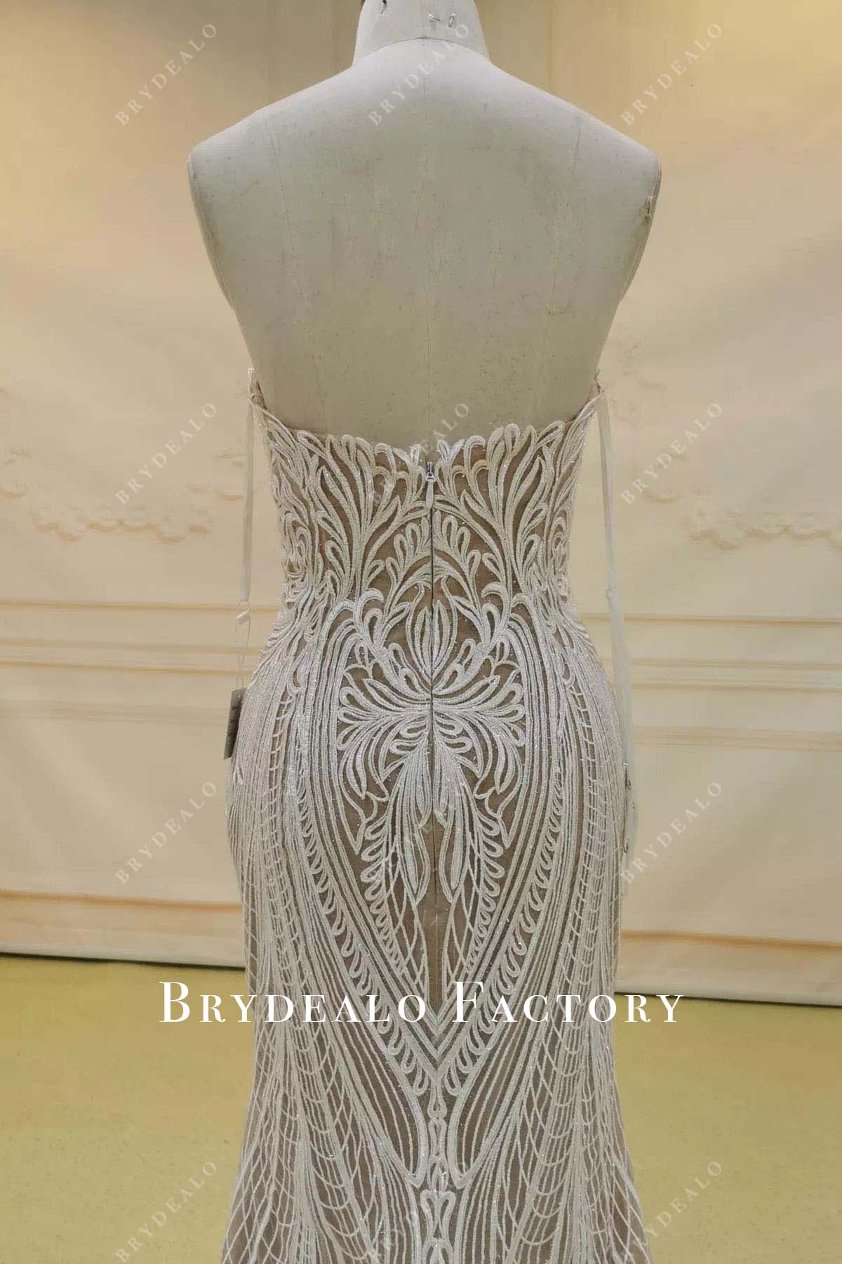 glitter lace open back wedding dress